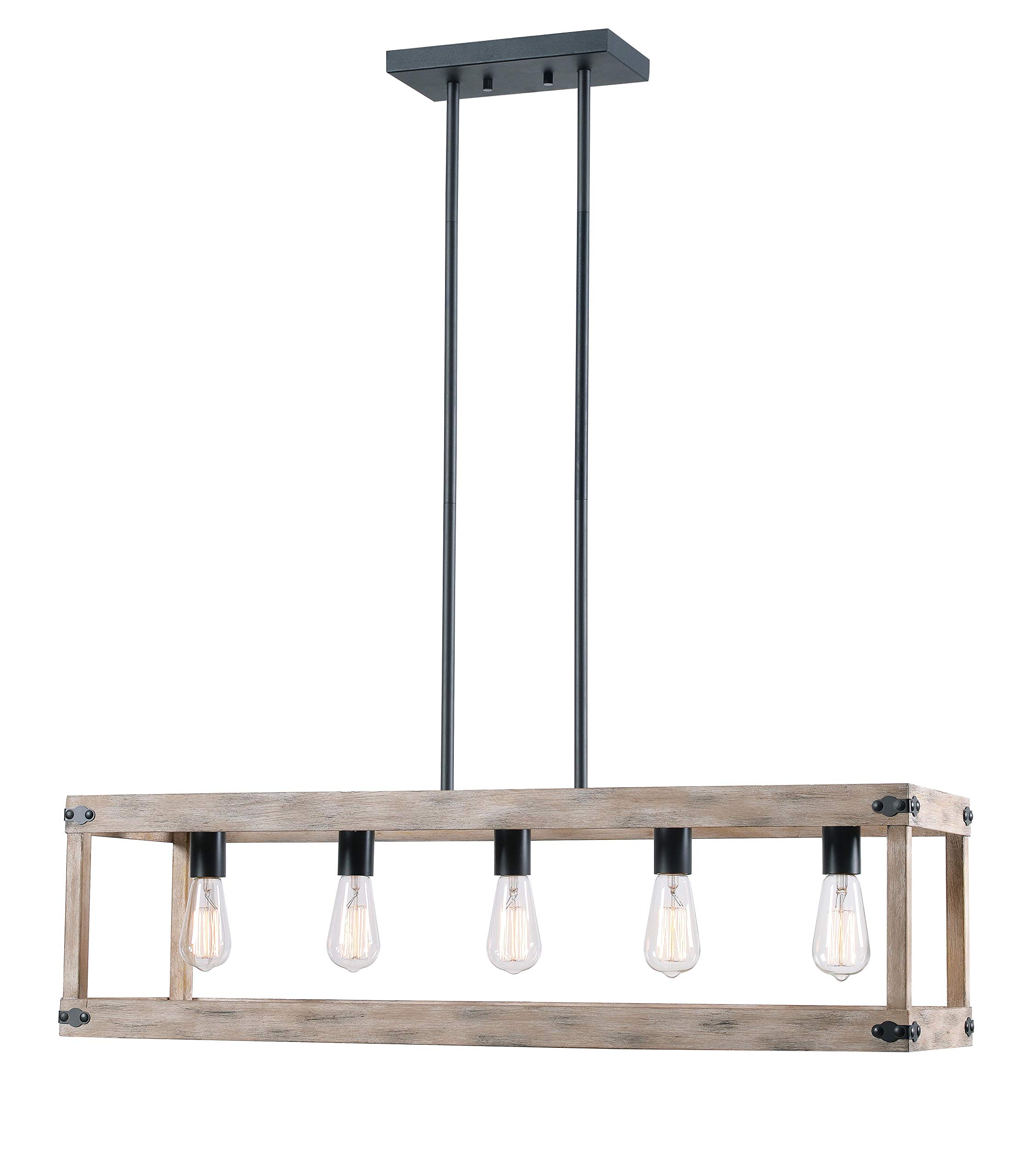 Kenroy Home 93965GRPH Swanson Island Ceiling Light - Distressed White Woodgrain with Graphite Finish - Medium Size Island Pendant Lighting for Kitchen, Dining Room & Farmhouse Decor