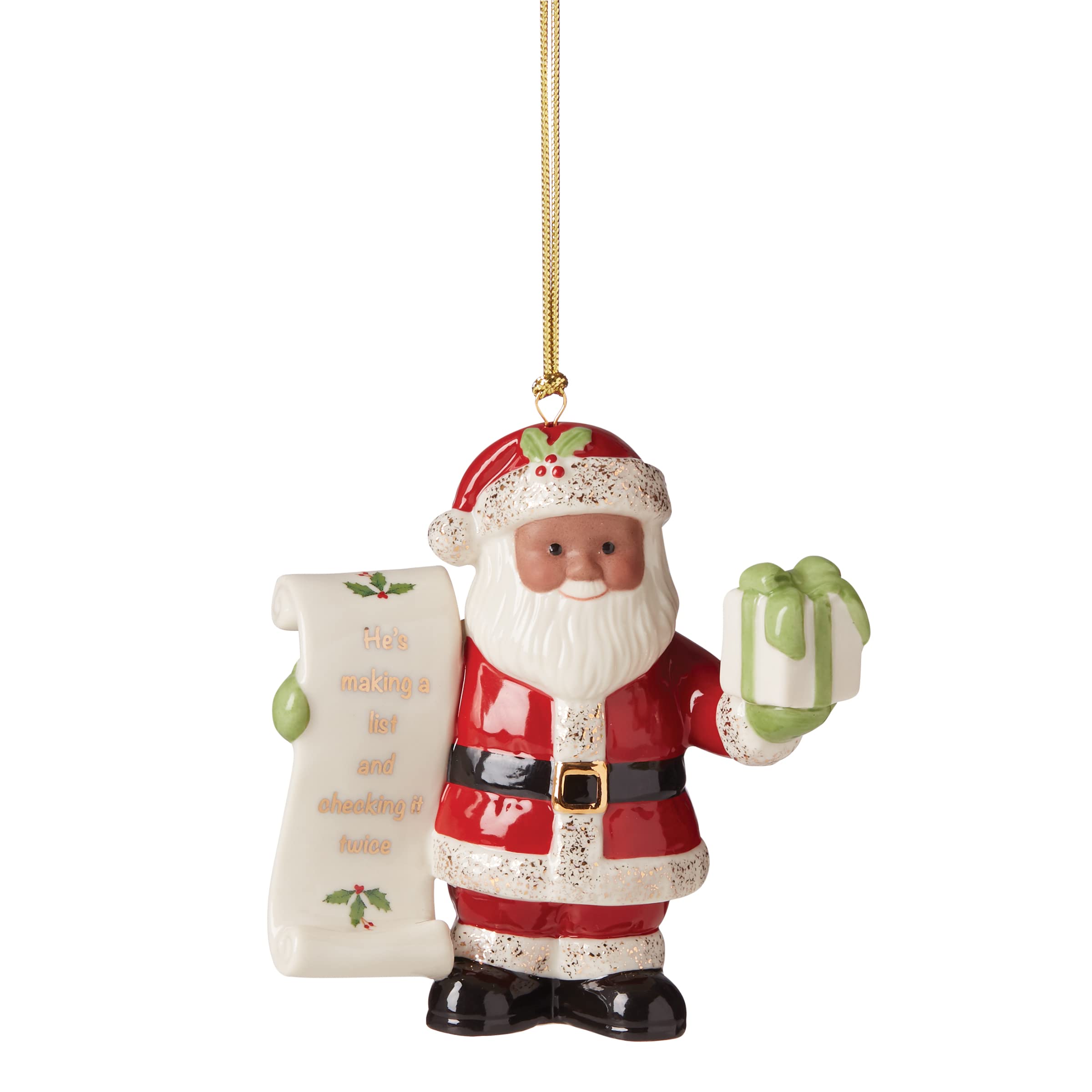 Lenox Santa with List Christmas Ornament - 0.80 Inch Red Holiday Decoration for Tree, Gift, and Festive Home Decor
