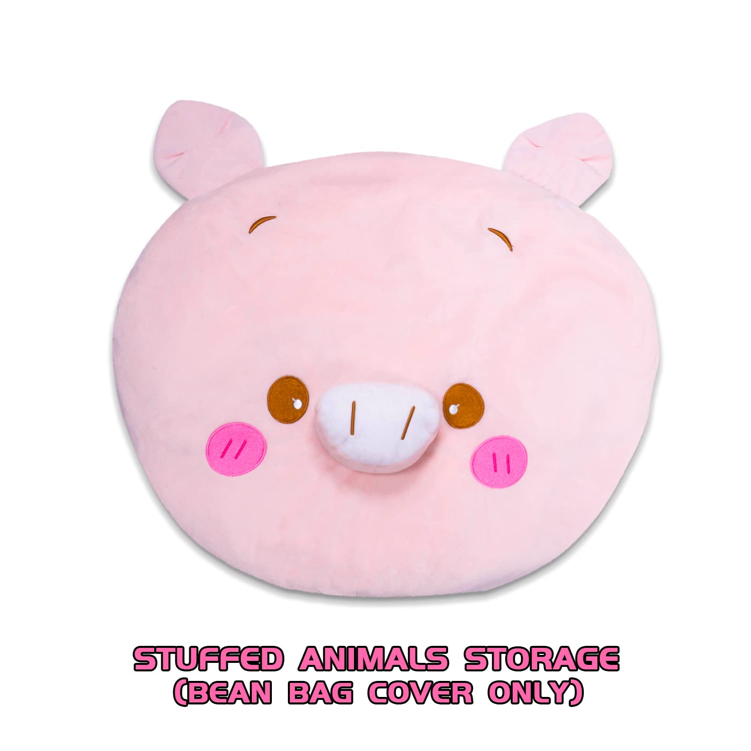 Pink Pig Plush Stuffed Animal Storage Bean Bag Chair Cover for Kids - Large Size Toy Organizer (Cover Only, No Filling) - Perfect for Girls' Bedroom, Playroom & Nursery Organization