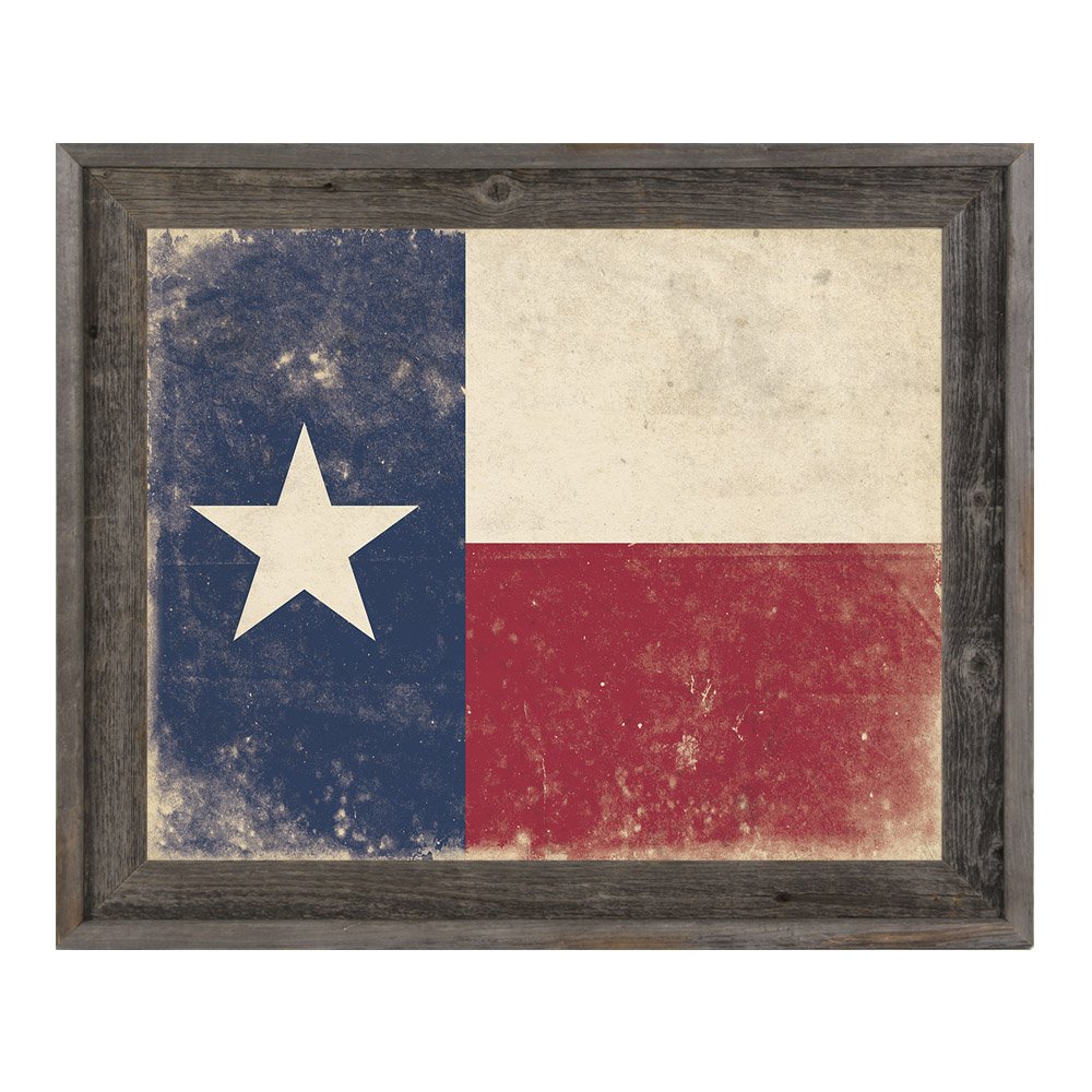 Texas Flag Wall Art - Distressed Vintage Graphic Print on Canvas with Reclaimed Wood Frame | Patriotic Home Decor for Living Room, Office & Man Cave