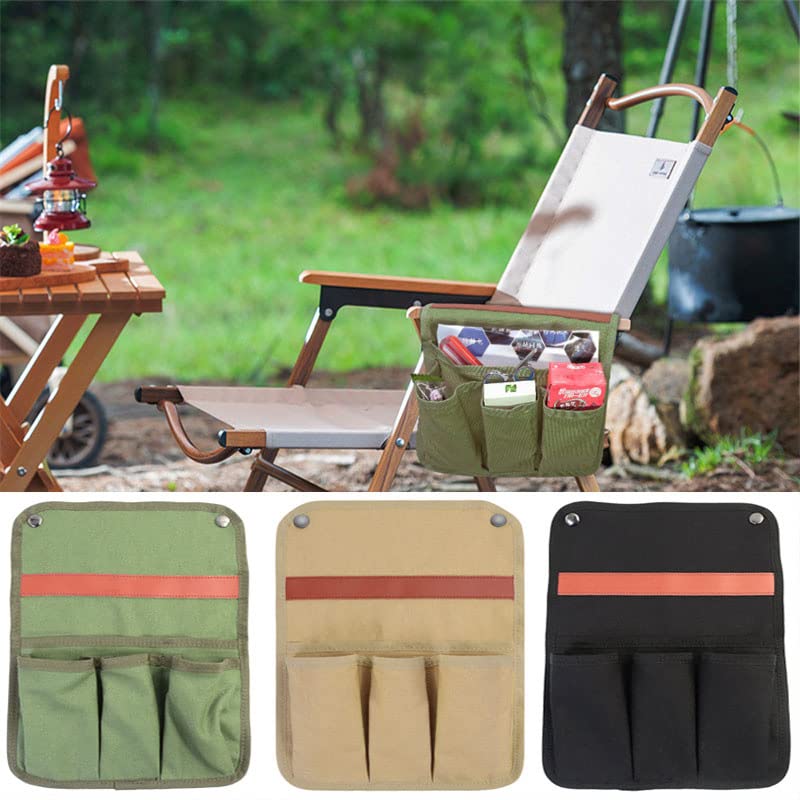 Buyter Armrest Pouch Organizer - Chair Side Storage Bag with 1 Large & 3 Small Pockets for Recliner, Couch, Sofa & Beach Chairs (Khaki) - Perfect for Living Room, Patio & Outdoor Relaxation