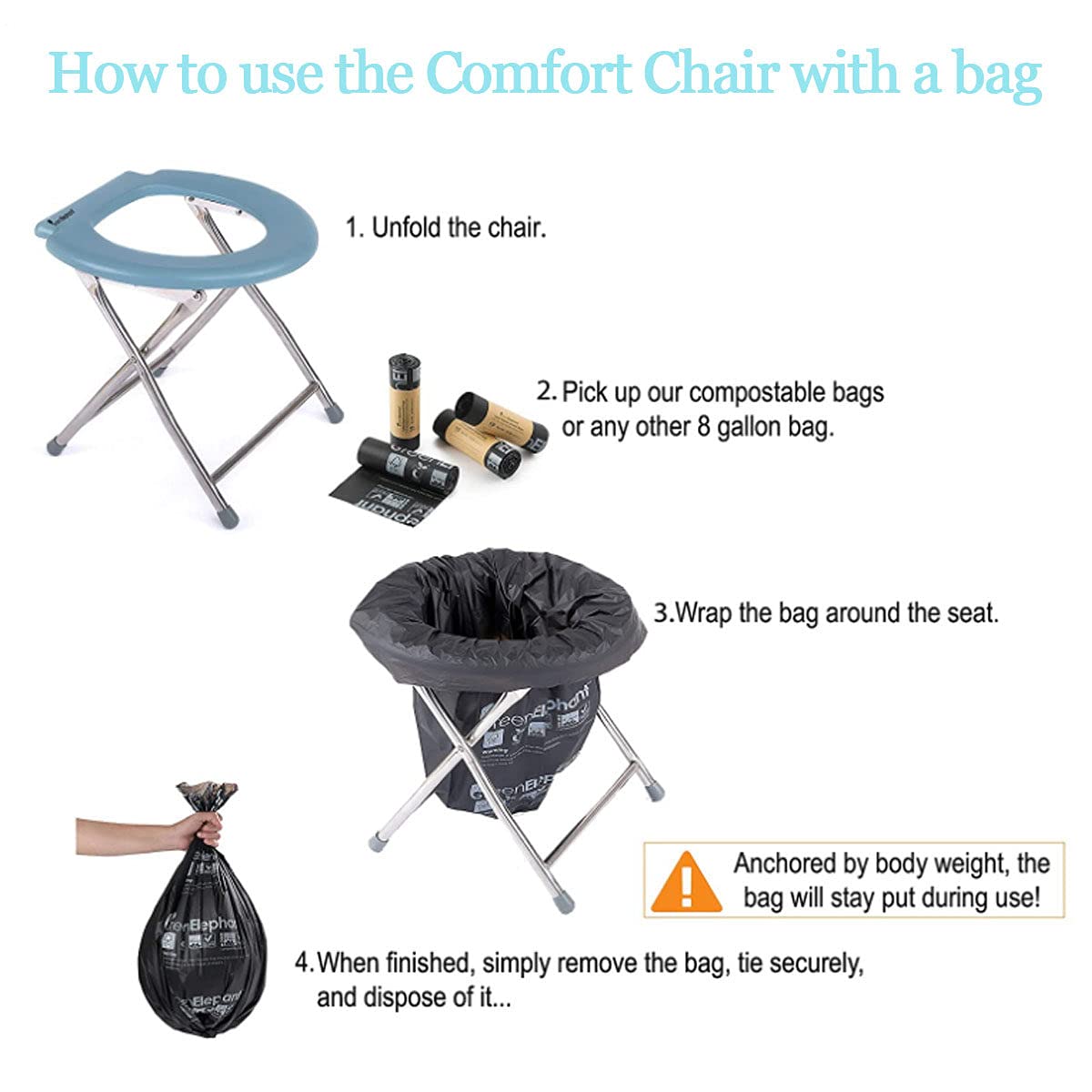 Portable Folding Commode Toilet Seat with Bracket - Converts into Stool for Camping, Travel, Hiking & Outdoor Use | Lightweight & Compact Design for RV, Boat & Emergency Situations