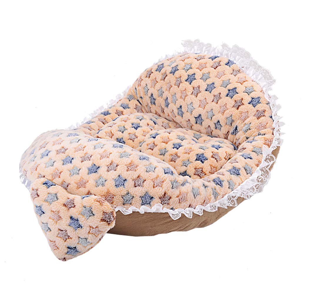 Luxury Lace Polka Dot Dog Bed with Pillow - Soft & Comfortable Pet Bed for Small & Medium Dogs - Perfect for Home, Crate, or Travel (Coffee-Stars Design)