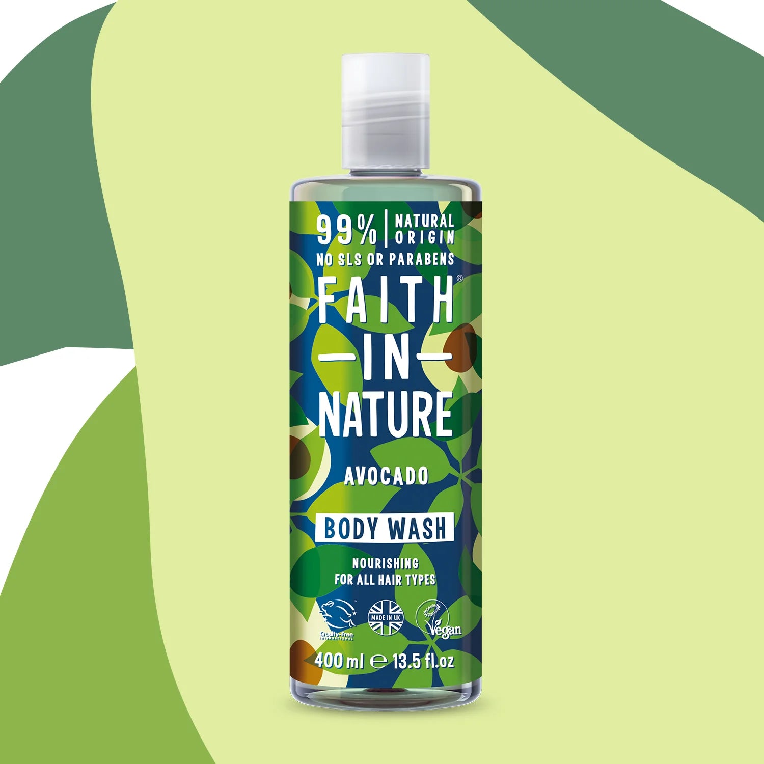 Faith in Nature Avocado Body Wash 400ml - Hydrating & Nourishing Vegan Shower Gel for Dry Skin - Perfect for Daily Use & Spa Days at Home