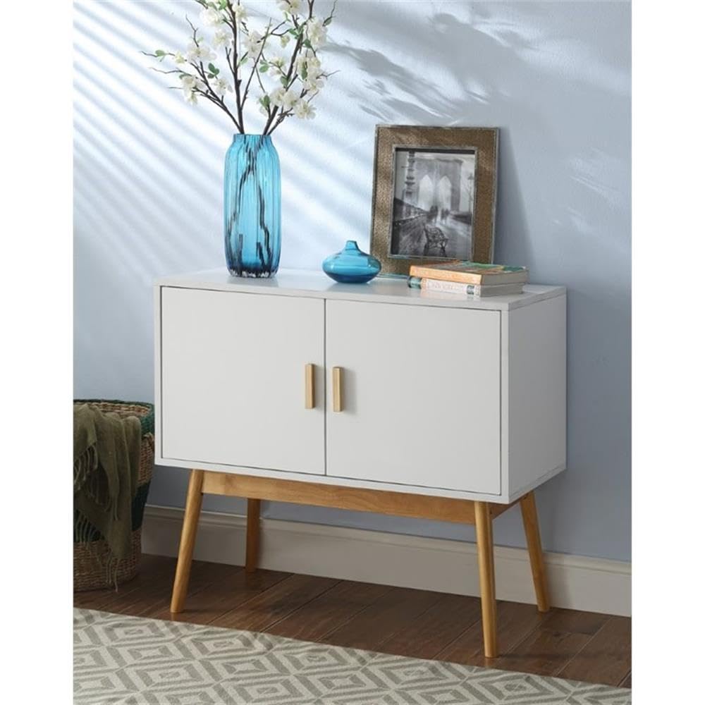 Allora White Storage Console Table with Solid Wood Legs - Entryway Organizer, Hallway Furniture, Living Room Side Table with Storage
