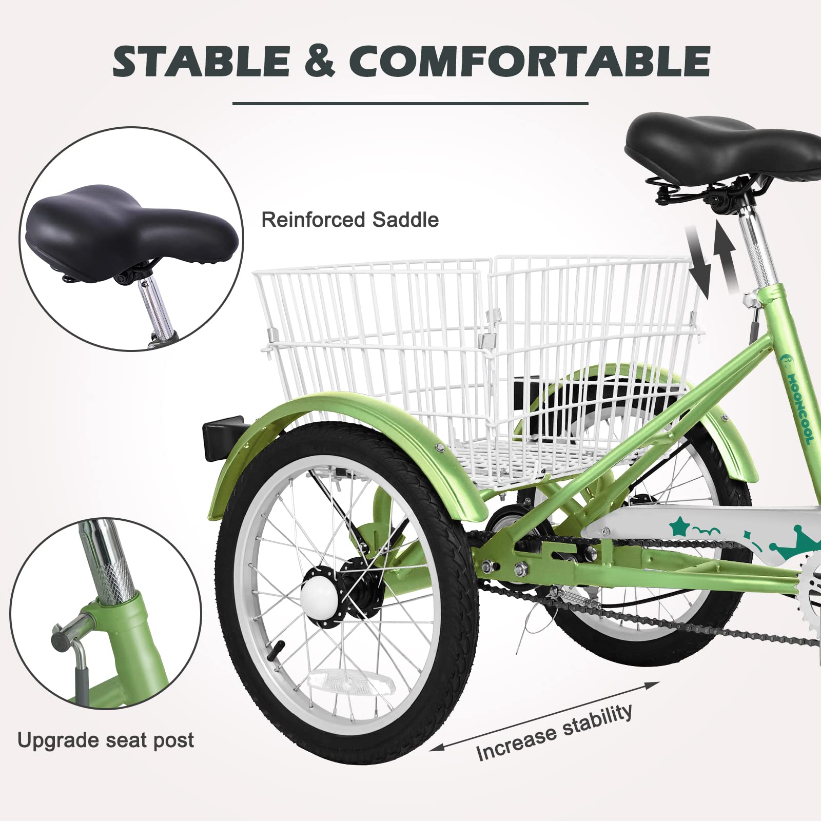 ABORON Adult Tricycle 3-Wheel Bike for Men & Women - Heavy Duty Double-Wall Alloy Rims - Comfortable Outdoor Exercise & Recreation Bike for Seniors, Commuting, Shopping & Leisure Riding