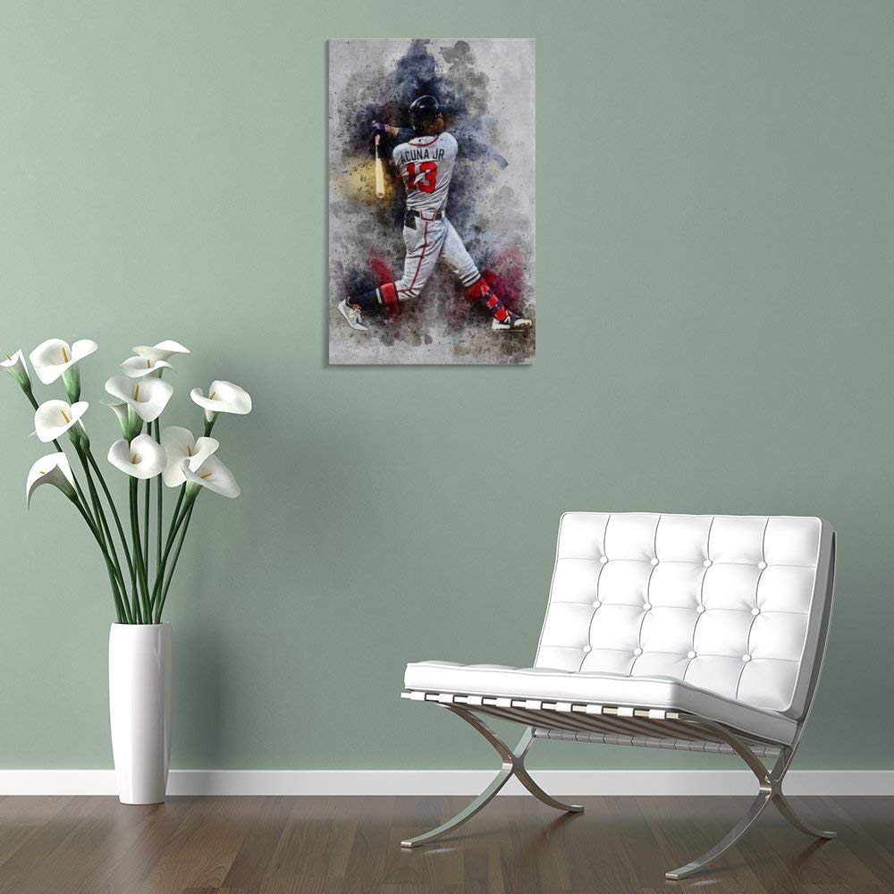 Ronald Acuna Jr Baseball Poster - 24x36 Inch (60x90cm) Framed Canvas Art Print for Bedroom, Office & Dorm Room Decor - Perfect Gift for Baseball Fans & Sports Lovers