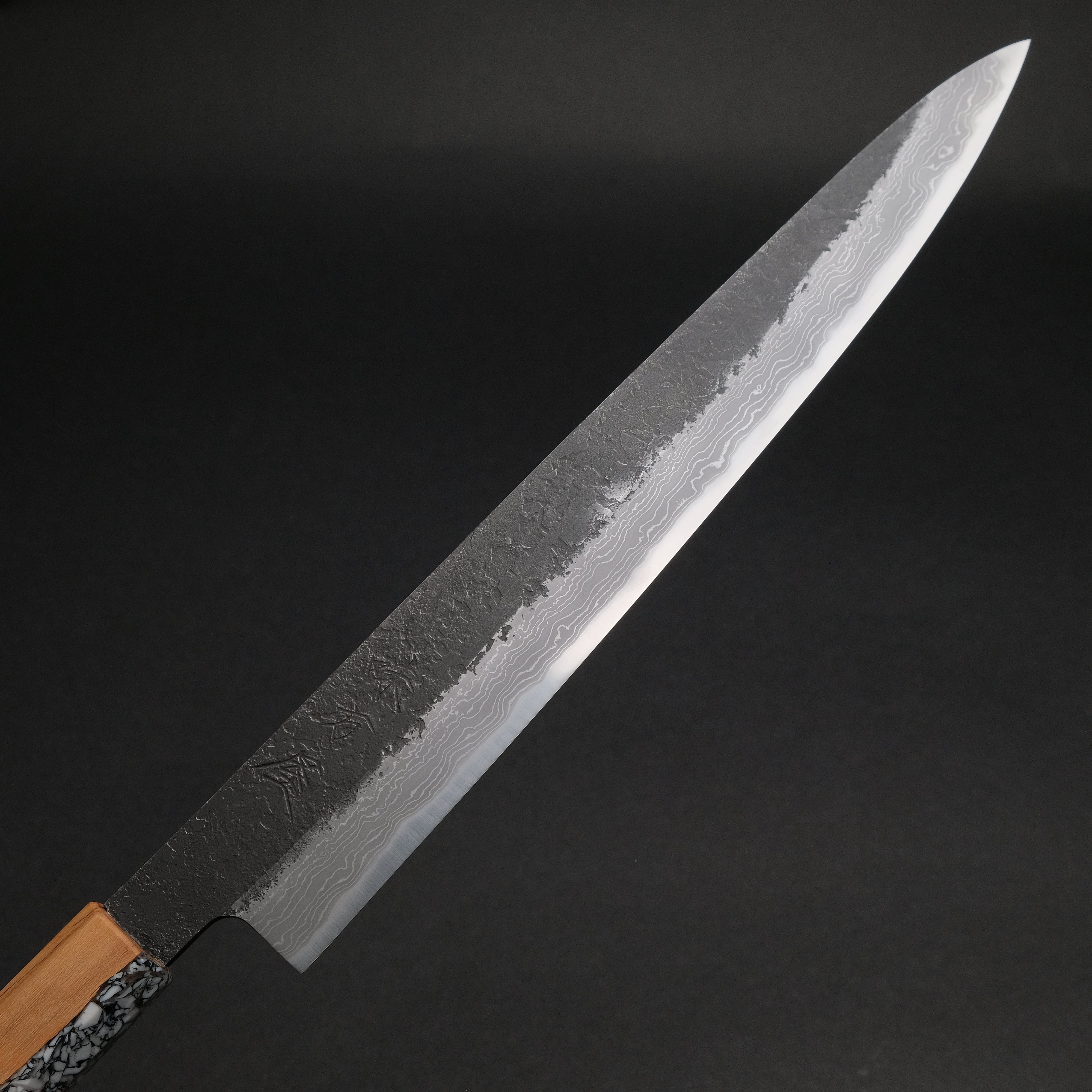 Premium Ajikataya White #2 Nashiji Damascus Sujihiki 270mm Japanese Chef Knife with Olive Wood TQRV Handle - Perfect for Slicing Sashimi, Roasts & Precision Cutting in Professional Kitchens