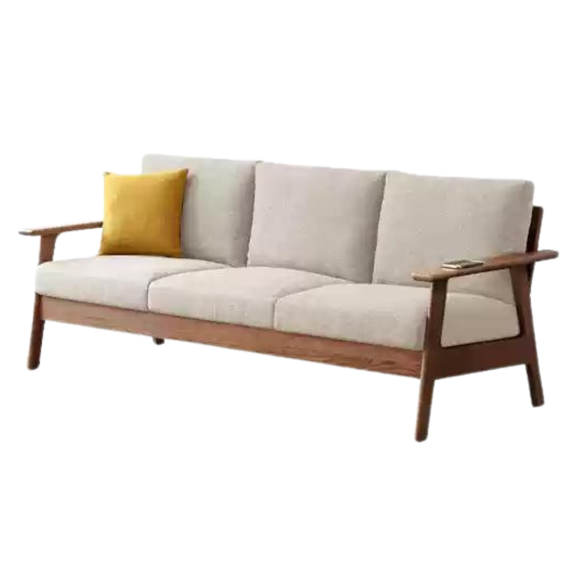 Premium Oak Solid Wood Sofa with Soft Fabric Cushions - Durable Modern Living Room Furniture for Home & Office Comfort