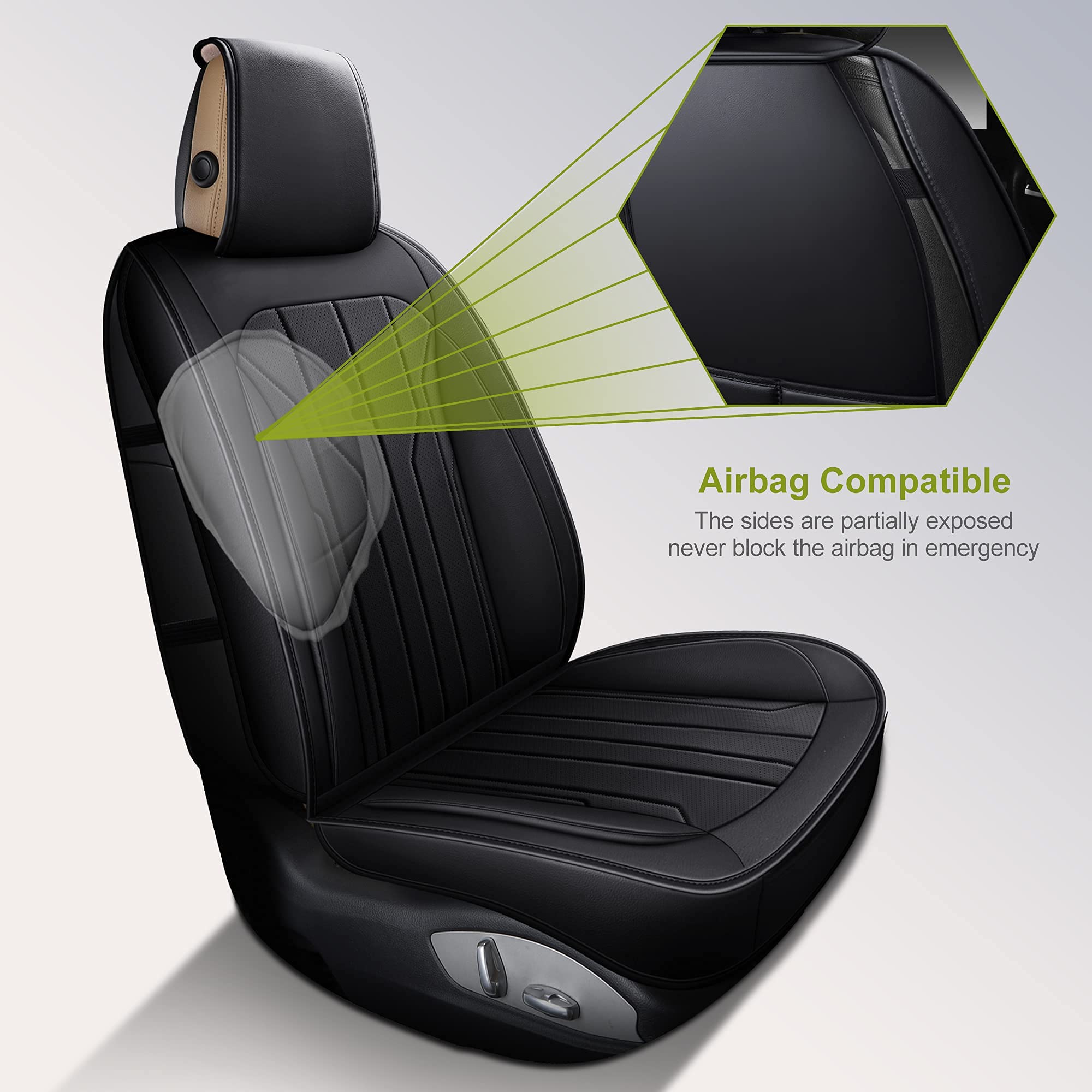 Premium AOOG Leather Car Seat Covers - Universal Fit Leatherette Automotive Seat Protectors for Cars, SUVs & Trucks | Non-Slip Vehicle Interior Accessories (Full Set, Black) | Perfect for Daily Commute, Road Trips & Family Travel
