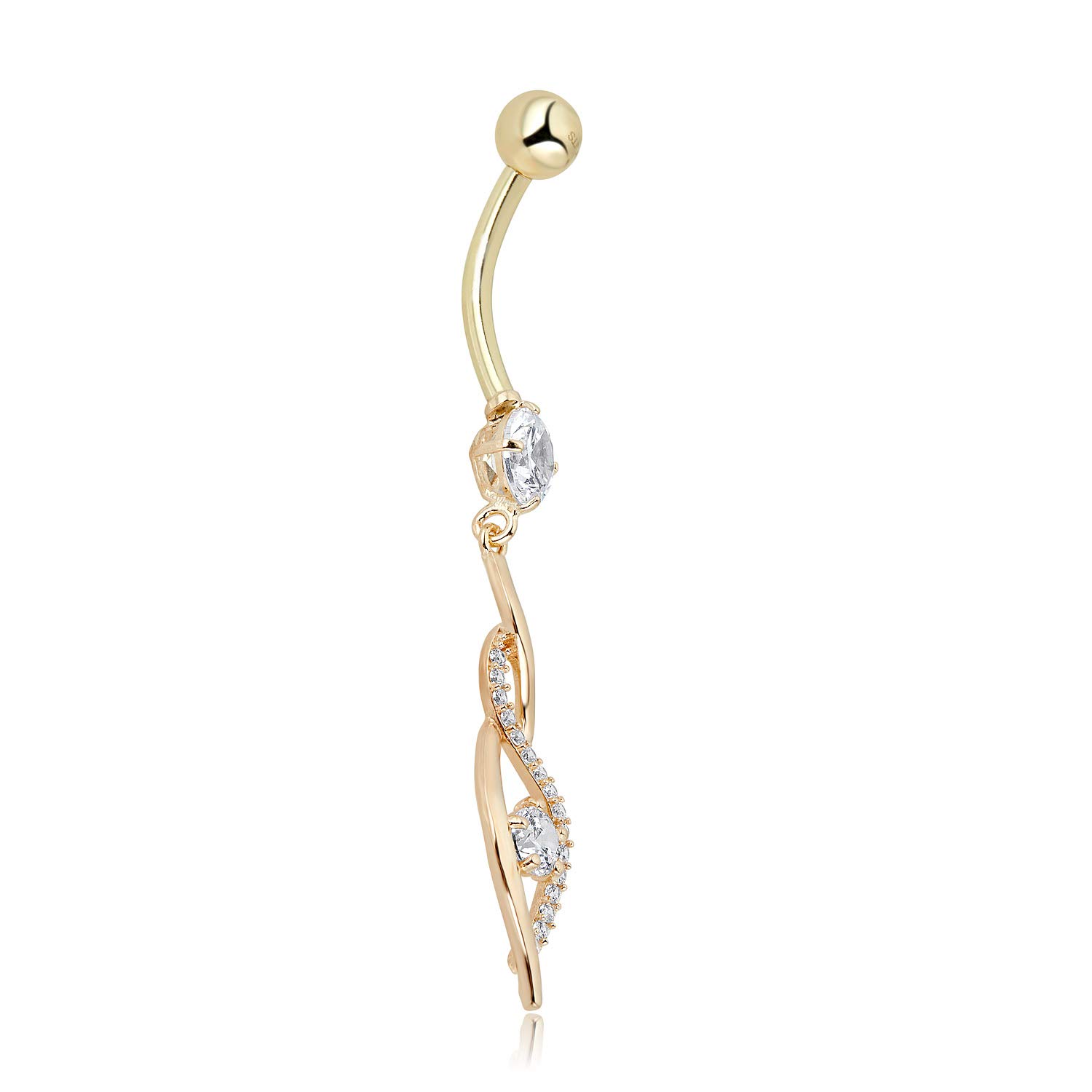 10K Gold Plated CZ Belly Button Ring - Dangling Flame Design Body Jewelry for Women (14 Gauge) | Perfect for Beach Parties, Festivals & Belly Dance Costumes