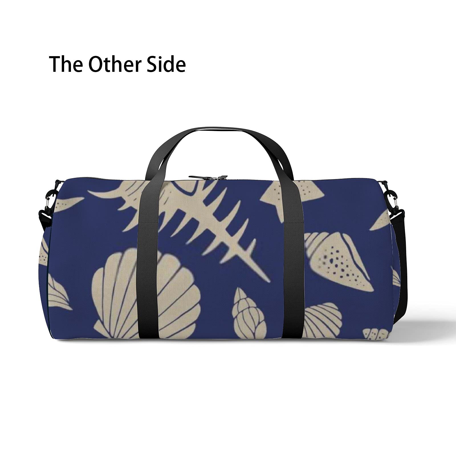 **Waterproof Navy Blue Seashell & Starfish Pattern Sports Tote Bag with Shoulder Strap & Zipper Pockets - Gym, Travel & Storage Shoulder Bag for Men & Women | Perfect for Beach Trips, Workouts & Daily Commute**