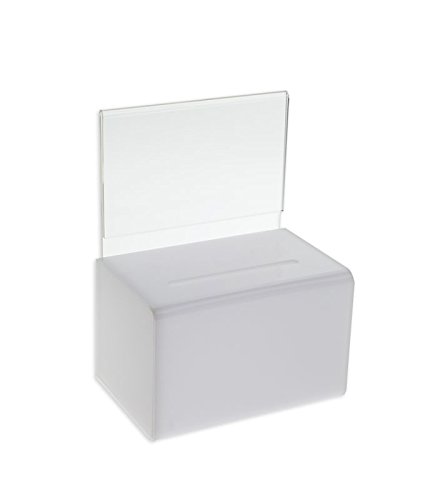 White Donation Box with Sign Holder & Lock - Secure Charity Collection Box for Churches, Schools & Fundraising Events