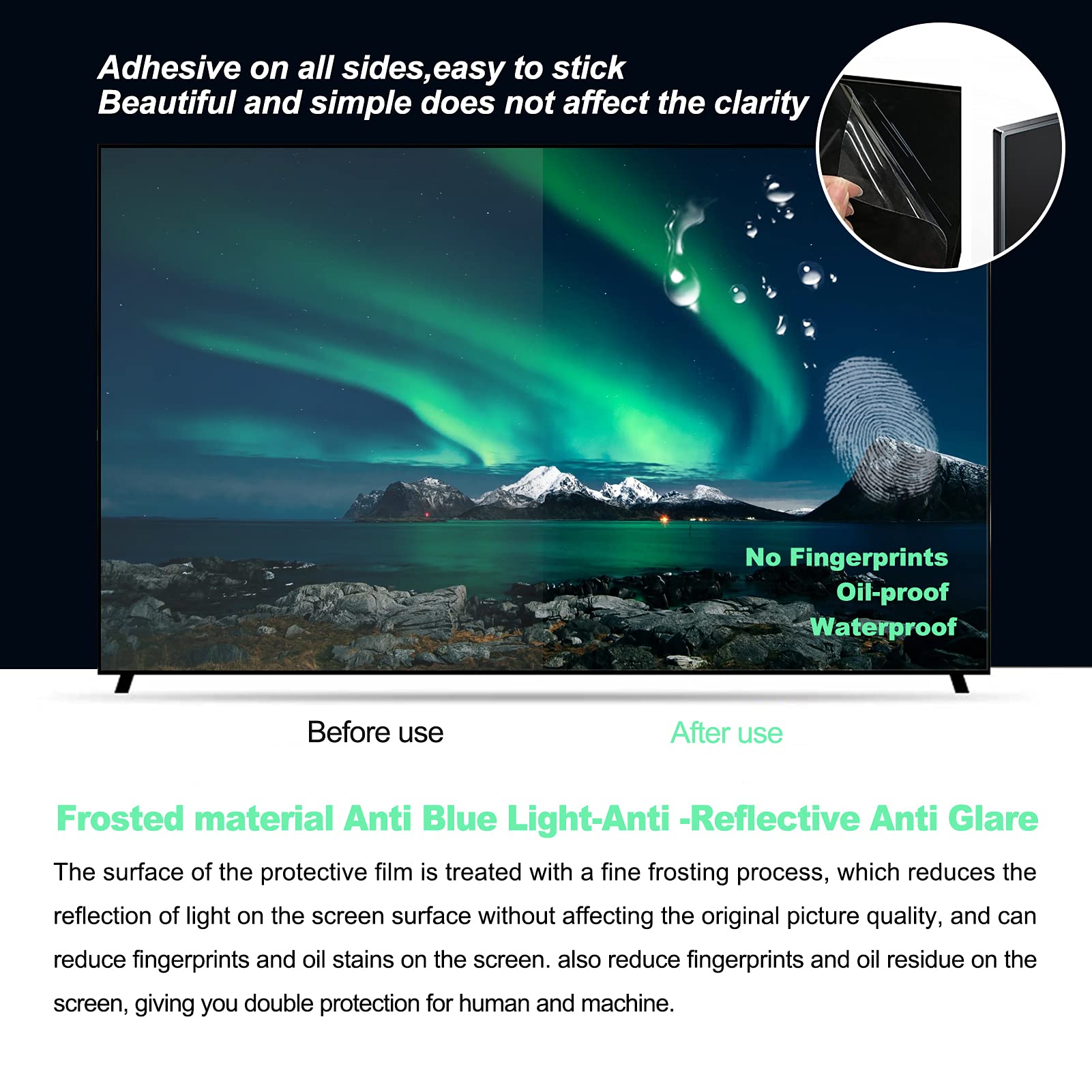 Anti Glare TV Screen Protector for 43-70 Inch TVs - Blue Light Blocking, Anti-UV, Matte Film Compatible with LCD, LED, 4K OLED & QLED HDTV Displays (70