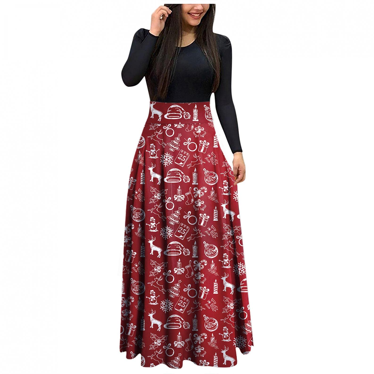 Soyienma Women's Fall Long Sleeve Sundress - Loose T-Shirt Style with Round Neck & Front Knot Twist | Casual Christmas Party Dress for Holiday Gatherings, Date Nights & Office Wear