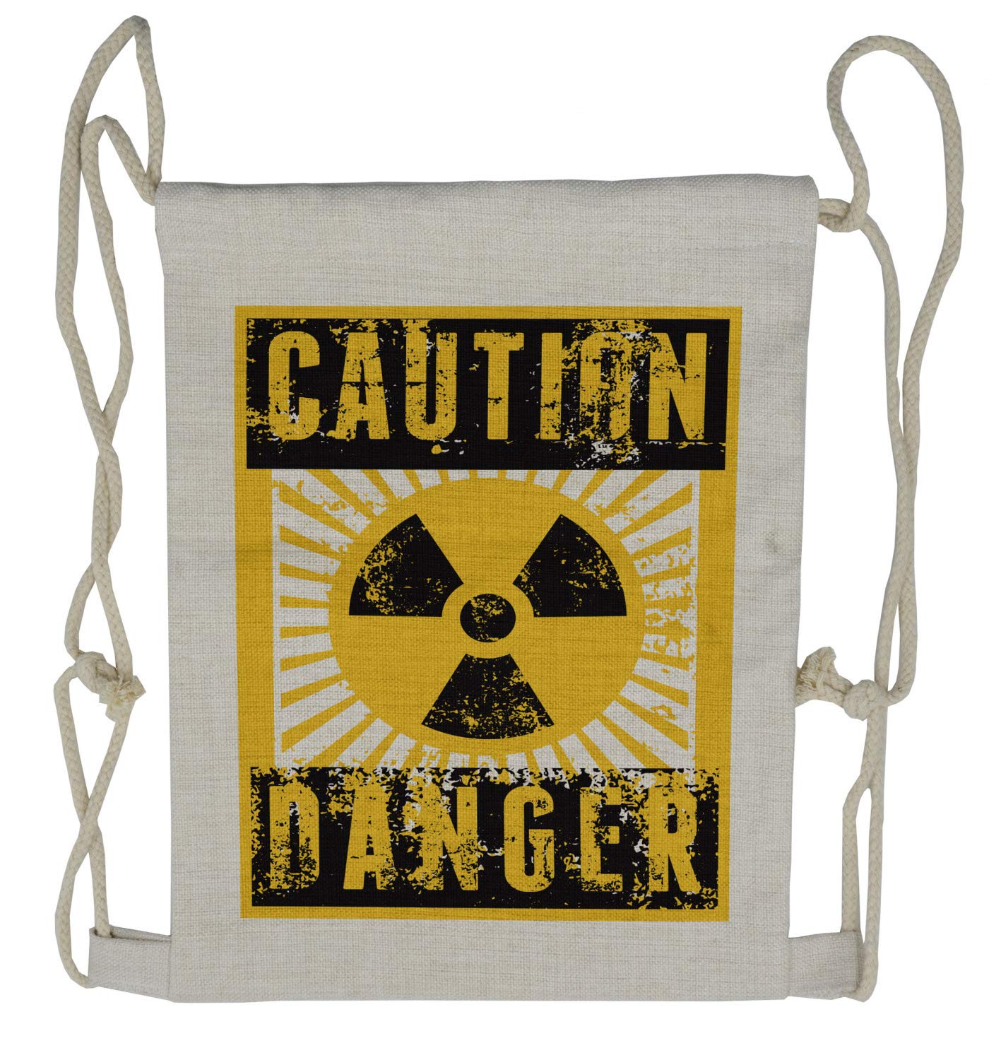 Vintage Caution Sign Drawstring Backpack - Durable Sackpack Bag for School, Gym & Travel | Lunarable Retro Design Backpack