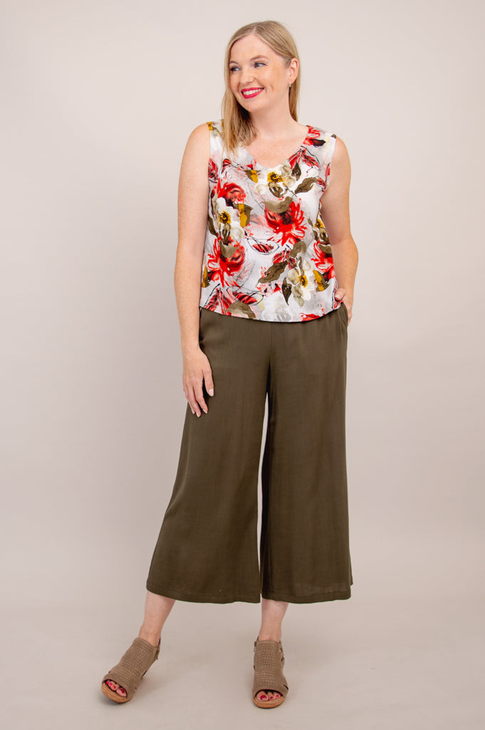 Havana Tank Top - Floral Print Youth Linen Bamboo Blend - Perfect for Summer Outfits, Beachwear & Casual Style
