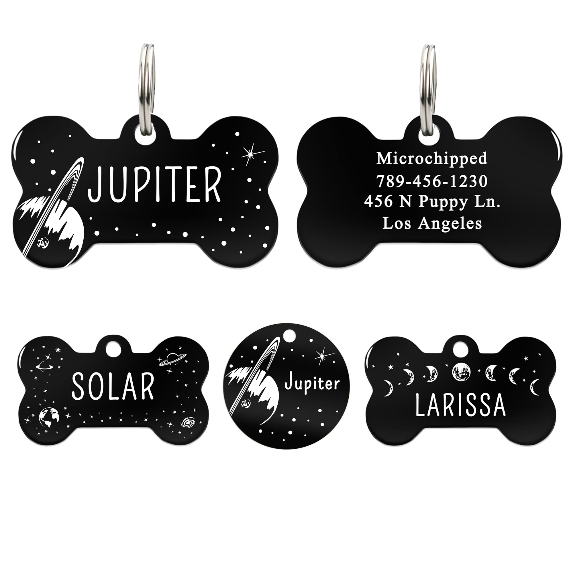 UltraJoys Personalized Stainless Steel Pet ID Tag - Custom Engraved Dog & Cat Name Tags with Front/Back Options - Durable Bone Shaped Jupiter Design for Small Pets - Perfect for Daily Walks, Travel & Pet Safety