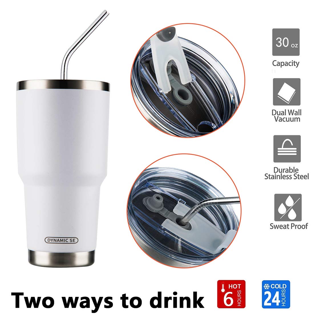 30oz Stainless Steel Tumbler with Straw - Vacuum Insulated for Hot/Cold Drinks - Home & Travel