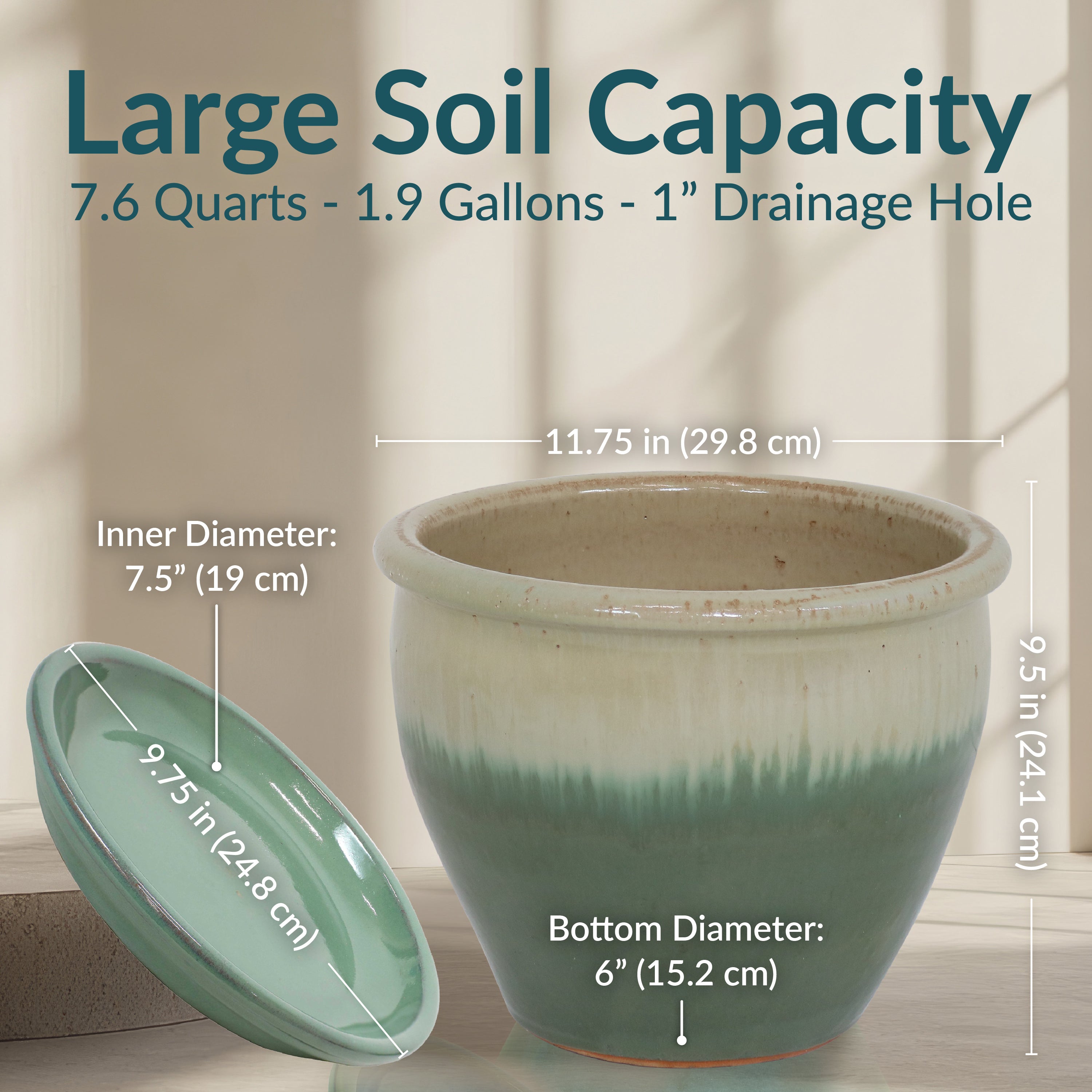 Sunnydaze 2-Pack Glazed Ceramic Plant Pots with Saucers - Indoor/Outdoor Decorative Flower Planters for Home, Garden, and Patio