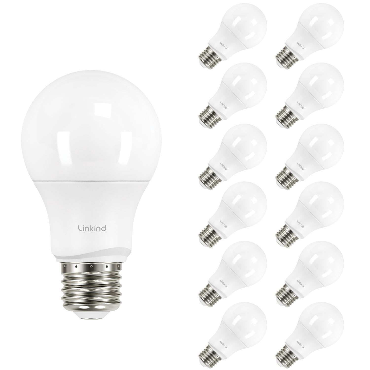 Linkind A19 LED Light Bulbs Dimmable - 60W Equivalent, E26 Base, 5000K Daylight White (9.5W 840 Lumens) - UL Listed & FCC Certified - Energy Saving LED Bulbs for Bedroom, Living Room, Home Office - Perfect for Reading, Task Lighting & Ambient Illumination (12 Pack)