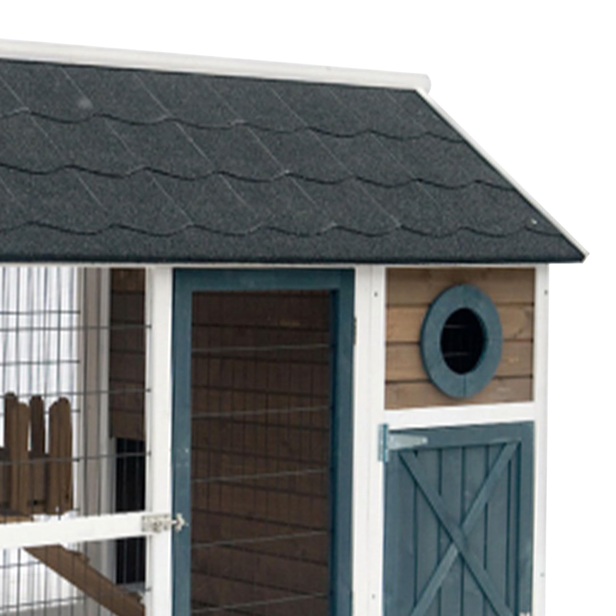 Old Fashioned 2-Story Rabbit Hutch with Asphalt Roof - Outdoor Bunny Barn for Roaming & Play | Easy-Clean Pull-Out Metal Tray | Perfect for Backyard Rabbit Housing & Pet Play Area