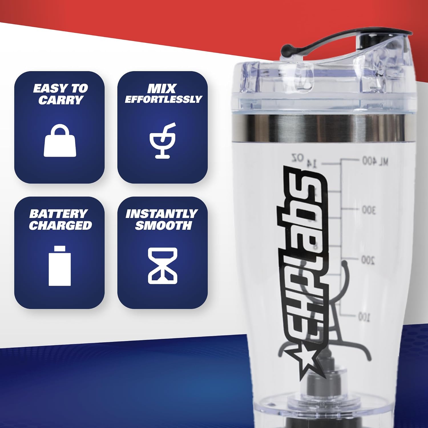 EHP 450ml Electric Protein Shaker Bottle - Portable Mixer for Protein Powder, Pre-Workout & Smoothies - Perfect for Gym, Fitness & Travel