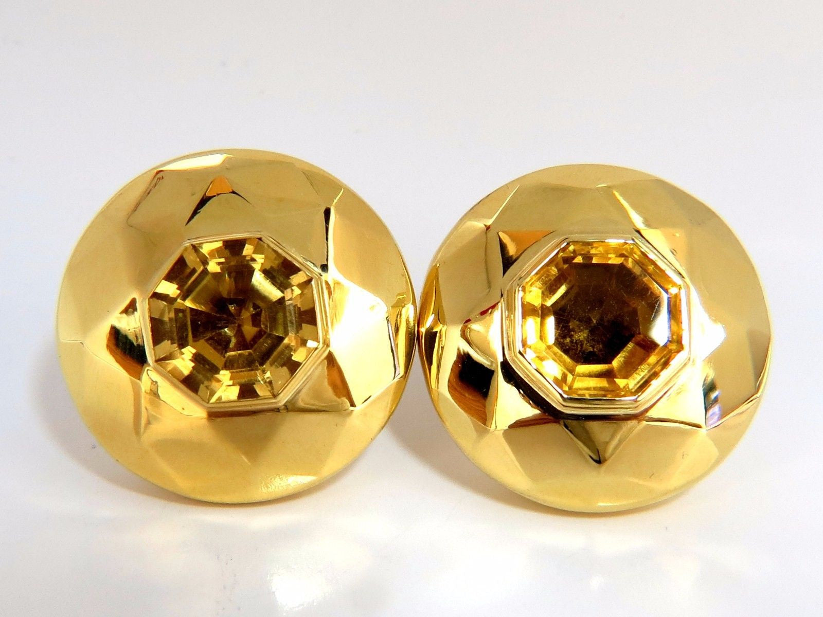 26.00ct Retro Mod Natural Yellow Golden Citrine Clip Earrings - 18kt Gold Puff Dome Design for Women | Vintage Style Jewelry Gift for Party, Wedding & Special Occasions