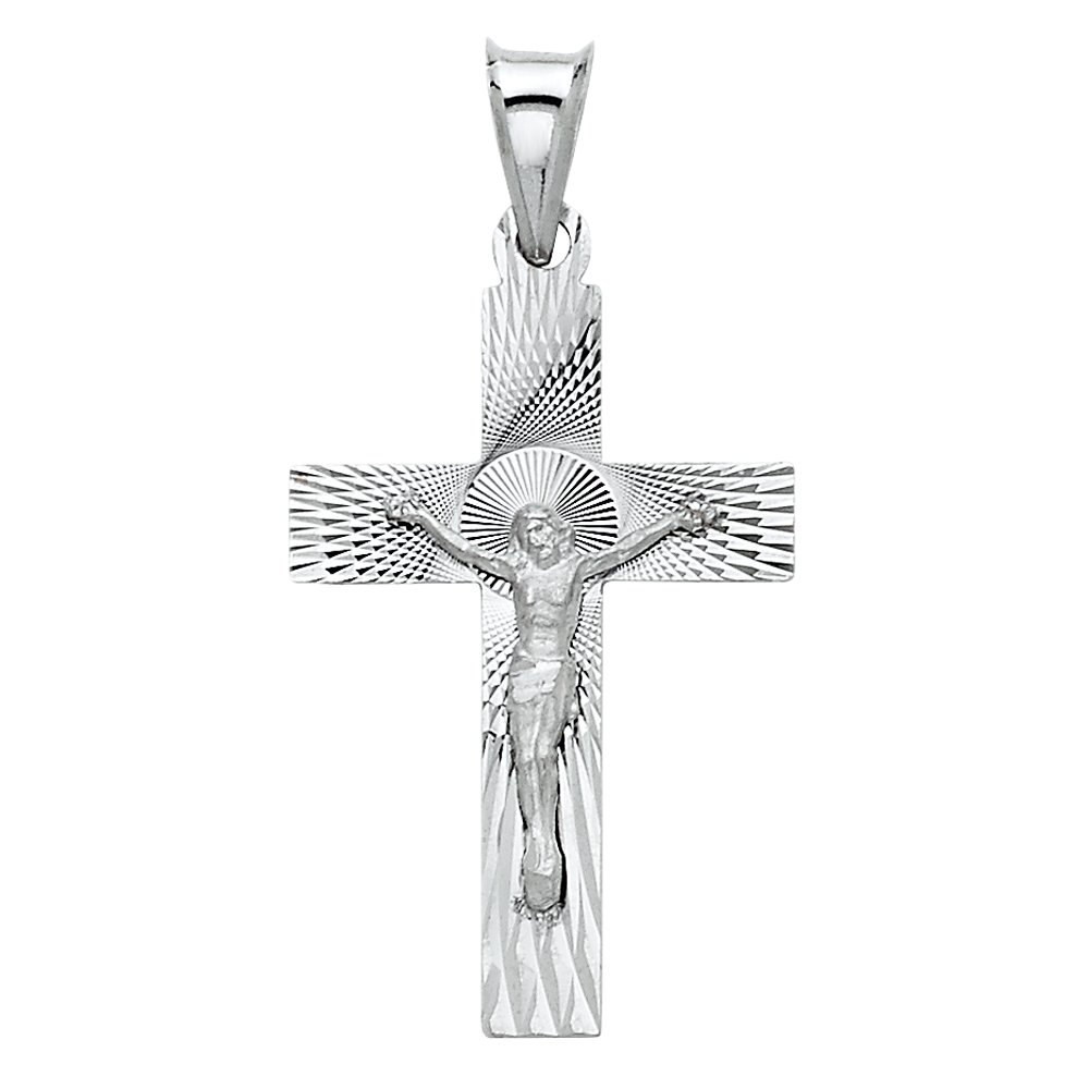 14K White Gold Religious Crucifix Pendant Necklace - Elegant Cross Charm for Women & Men - Perfect for Baptism, First Communion, Confirmation & Everyday Faith Jewelry