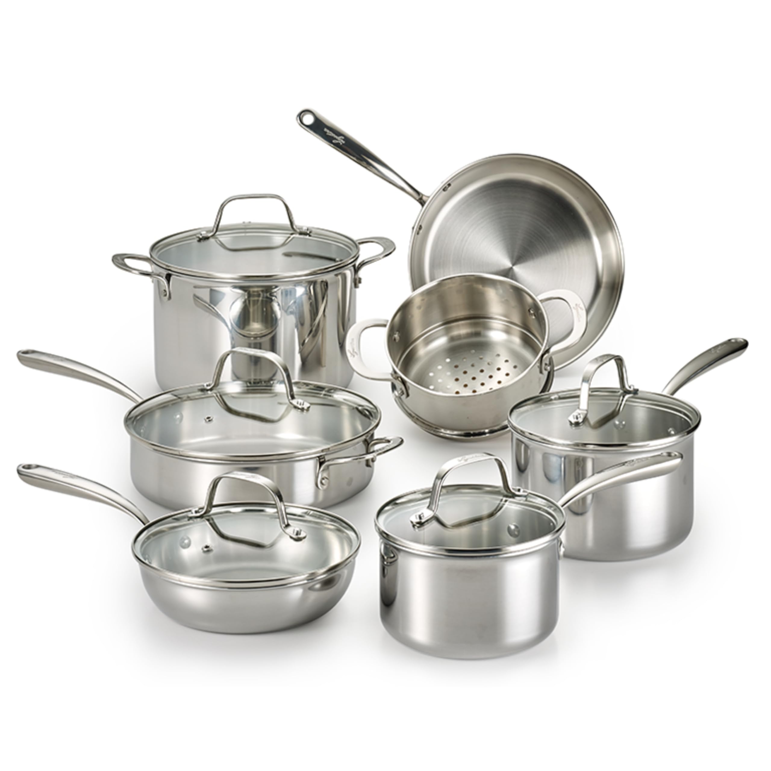 Lagostina 12-Piece Tri-Ply Stainless Steel Cookware Set - Induction Compatible Pots & Pans with Stay-Cool Handles & Tempered Glass Lids - Oven Safe to 500°F - Perfect for Home Cooking, Professional Kitchens & Gift Giving