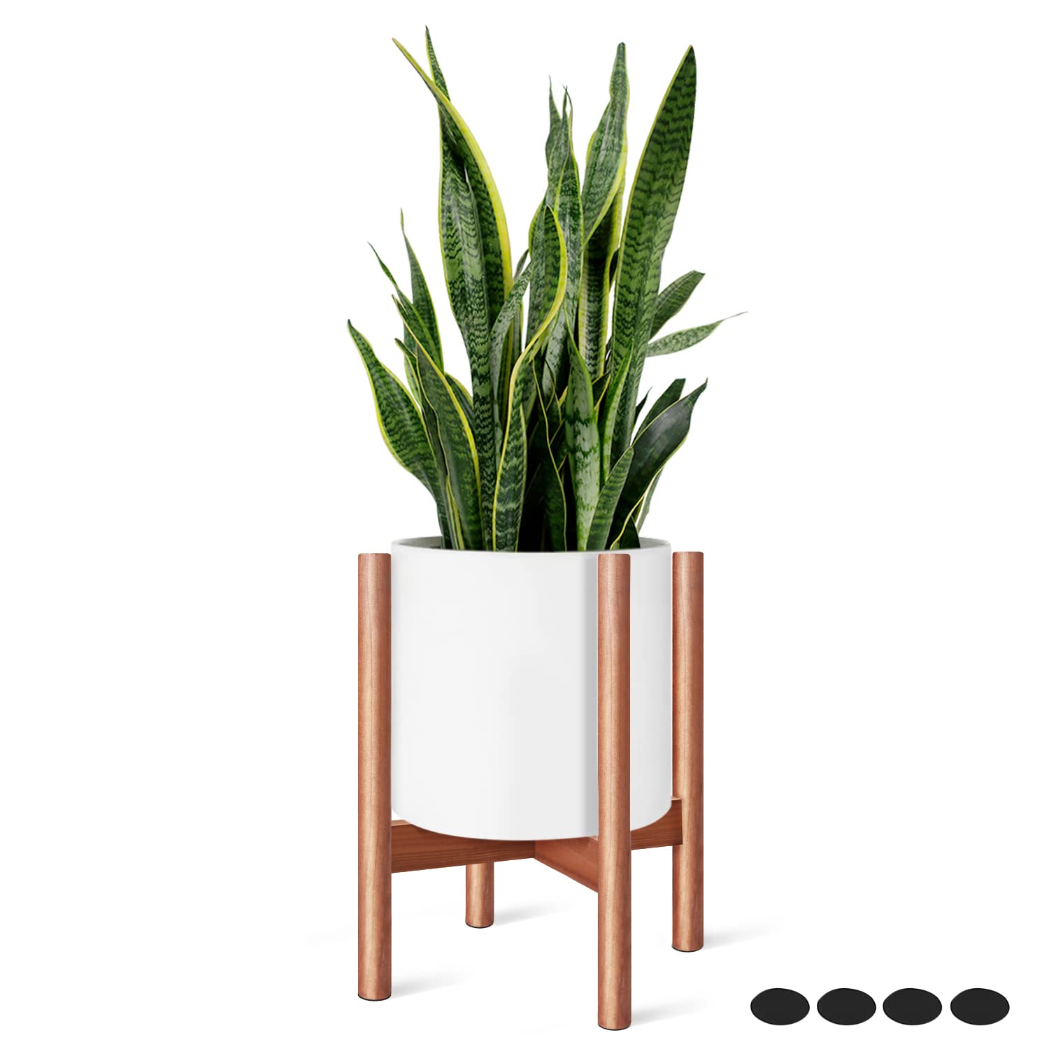 Flexzion 10 Inch Mid Century Modern Wood Plant Stand - Indoor & Outdoor Flower Pot Holder for Snake Plants, 26cm Brown (Planter Not Included) | Perfect for Living Room, Patio, Garden Decor
