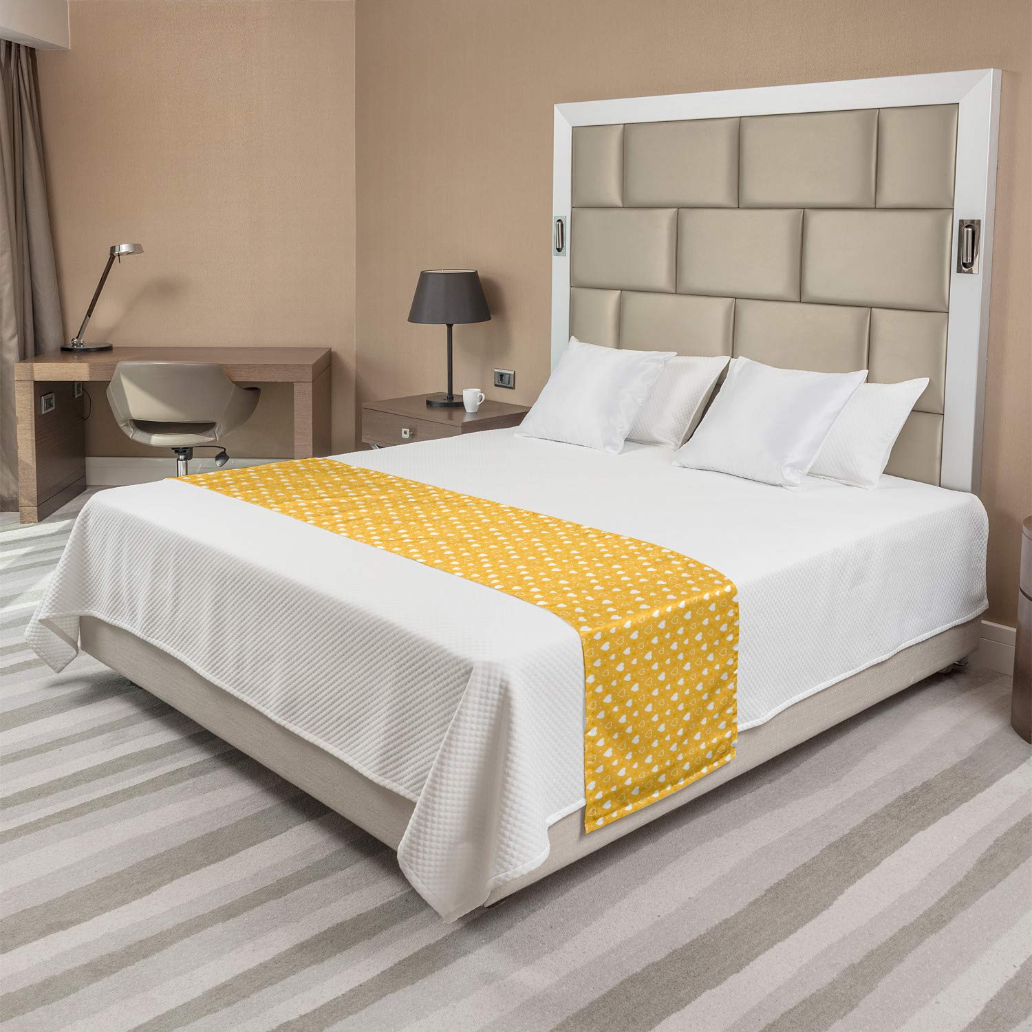 Ambesonne Yellow Heart Bed Runner - Decorative Scarf for Hotels & Homes