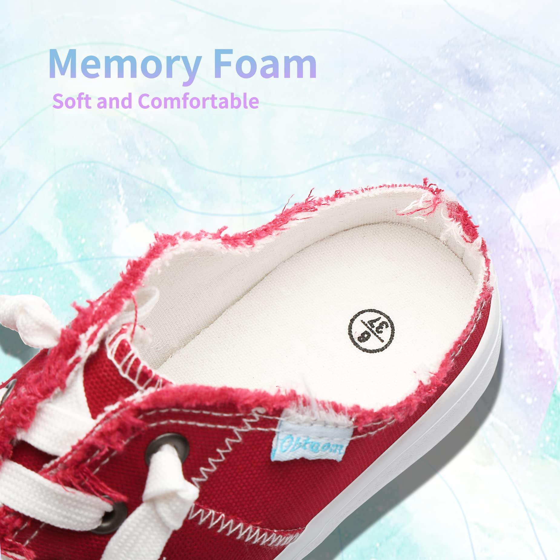 Obtaom Women's Memory Foam Canvas Mule Clippers - Comfortable Slip-On Backless Fashion Sneakers for Casual Wear, Travel & Holiday Outfits
