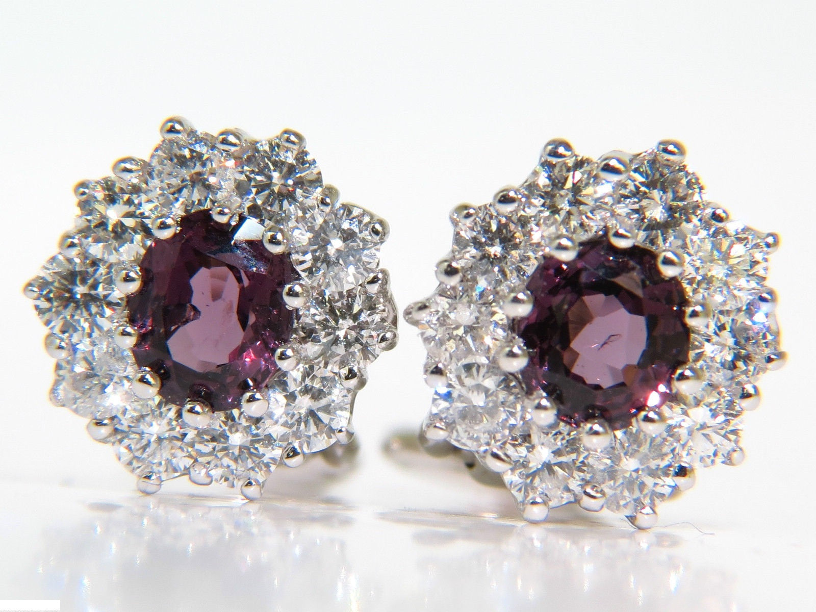 14KT 3.36CT Natural Purple Spinel Diamond Cluster Earrings with Omega Back - Elegant Jewelry for Women, Perfect for Weddings, Parties & Special Occasions