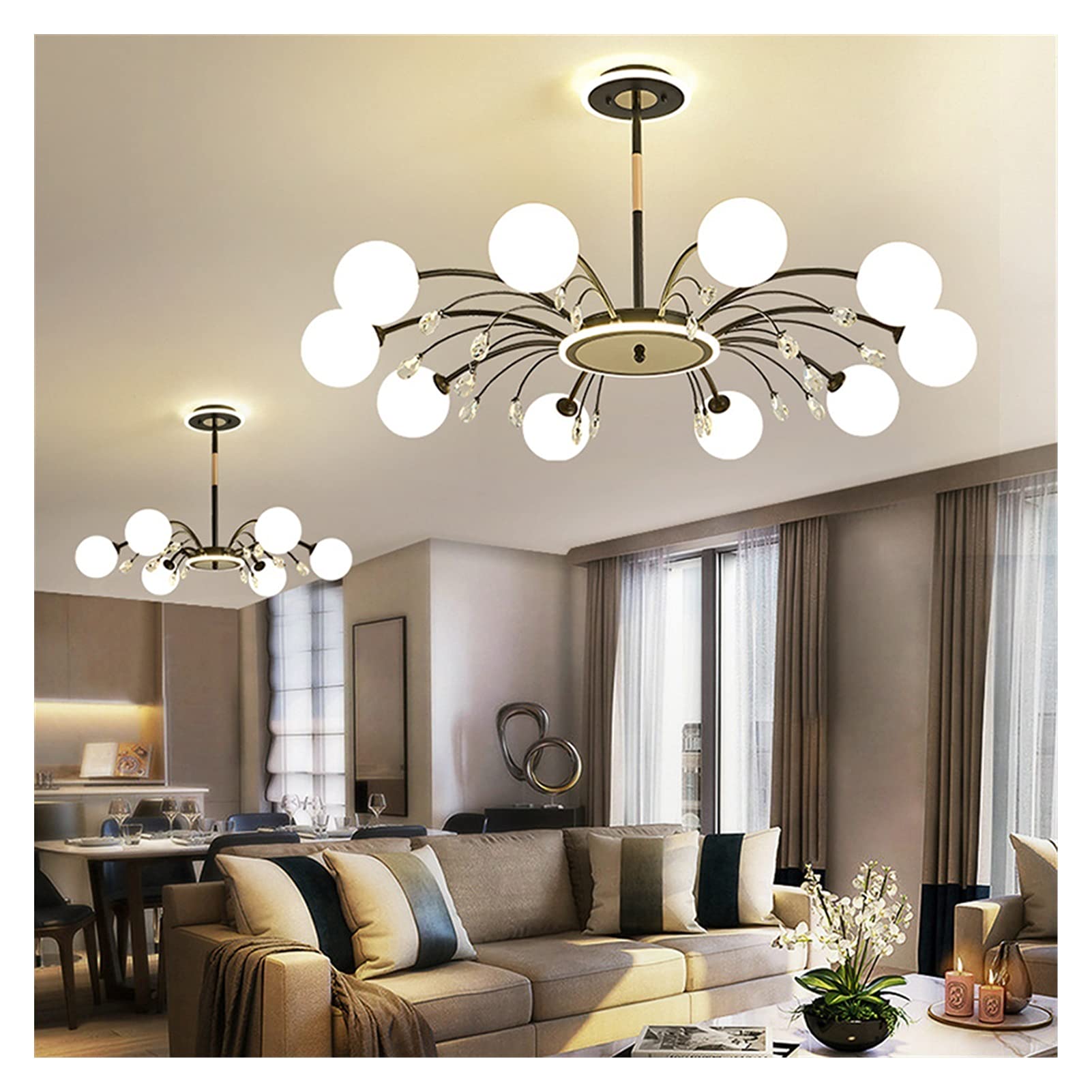 Modern LED Chandelier - Nordic Style Glass Ball Pendant Light with Gold/Black Finish for Dining Room & Living Room Decor | Energy Efficient Warm White Lighting | Perfect for Home, Restaurant and Office Spaces