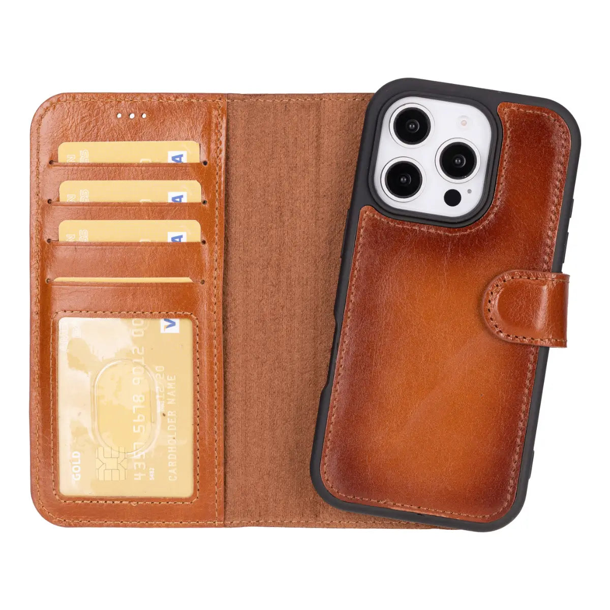 Premium Burnished Tan Leather Wallet Case for iPhone 16 Pro Max - Slim Protective Cover with Card Slots | Perfect for Business, Travel & Everyday Use