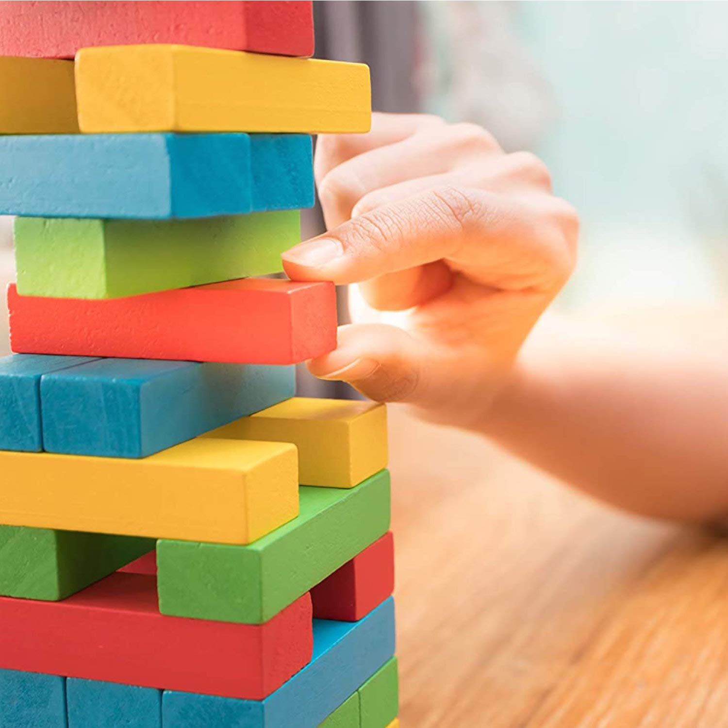 Pidoko Wooden Stacking Blocks (49 Pcs) - Montessori Toys for Kids & Family Game Night - Storage Bag Included