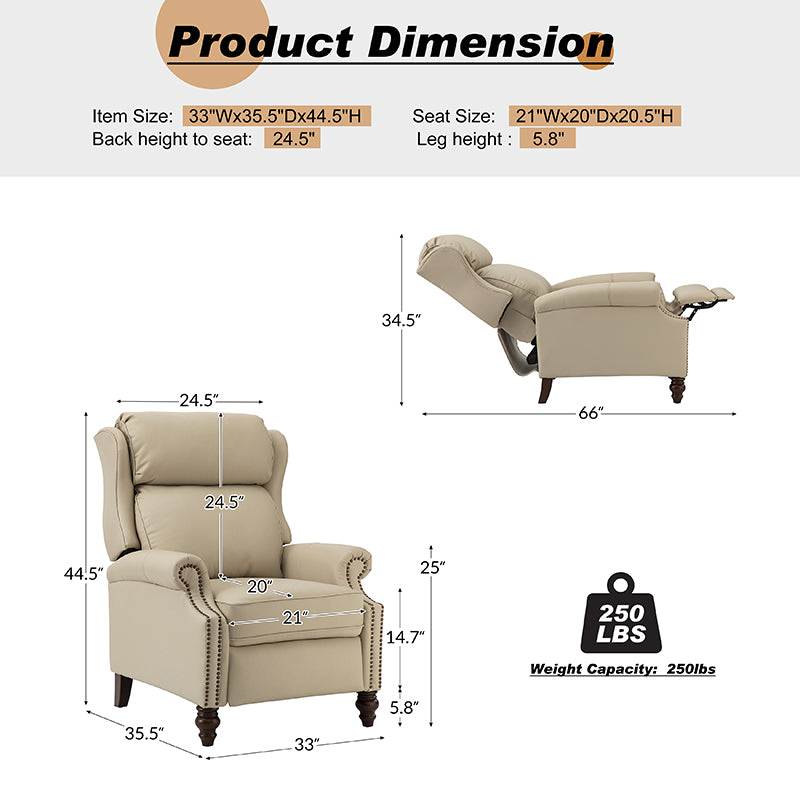 Lucina Genuine Leather Manual Recliner Chair - Handcrafted Premium Leather Living Room Furniture for Relaxation & Comfort - Perfect for Home Theater, Reading Nook, and Office Lounge