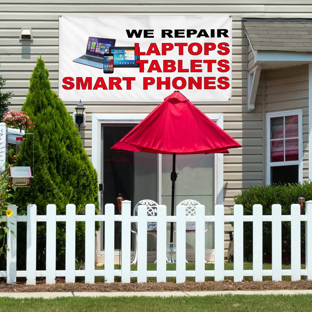 Durable Vinyl Banner 24x36 Inches - Weatherproof, Outdoor & Industrial Use with 4 Grommets (Black/Red) | Perfect for Retail, Yard Signs & Tech Repair Shops (Laptops, Tablets, Smartphones)
