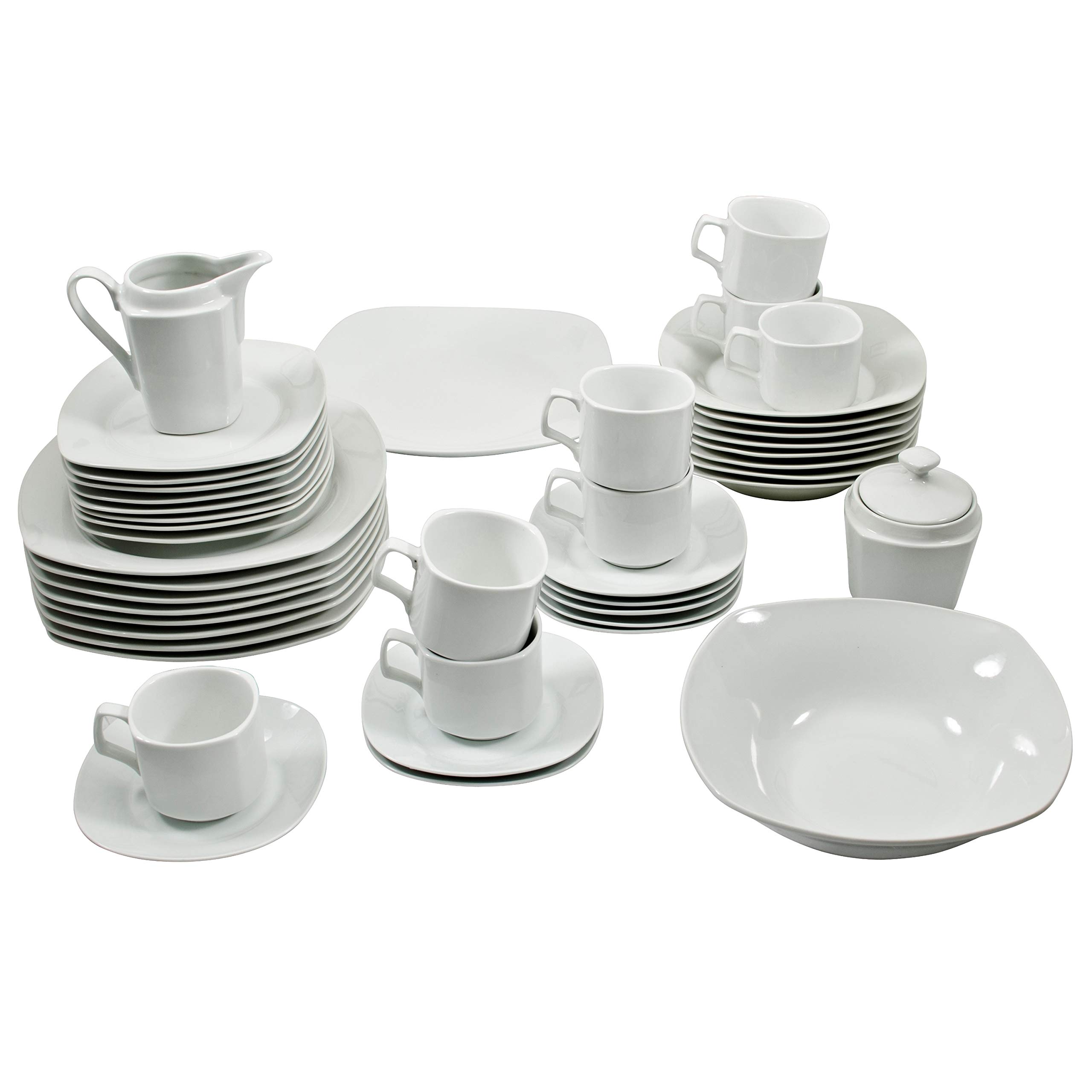 45-Piece Square Dinnerware Set - White Porcelain Round Plates & Bowls, Dishwasher & Microwave Safe for Casual Dining, Family Gatherings & Everyday Use