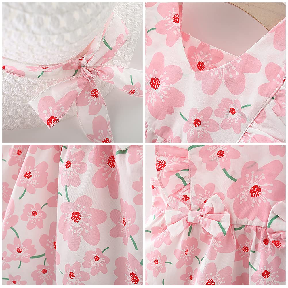 IDOPIP Baby Girl Tutu Dress - Sleeveless Backless Princess Party Sundress with Flower Bow & Straw Hat Set | Summer Birthday Outfit, Photoshoot, Beach Vacation