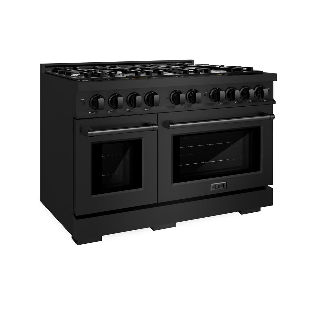 ZLINE 48-Inch 6.7 cu.ft Double Oven Gas Range with 8-Burner Cooktop in Black Stainless Steel (HGRB 48) - Professional Kitchen Appliance for Home Chefs & Large Family Cooking