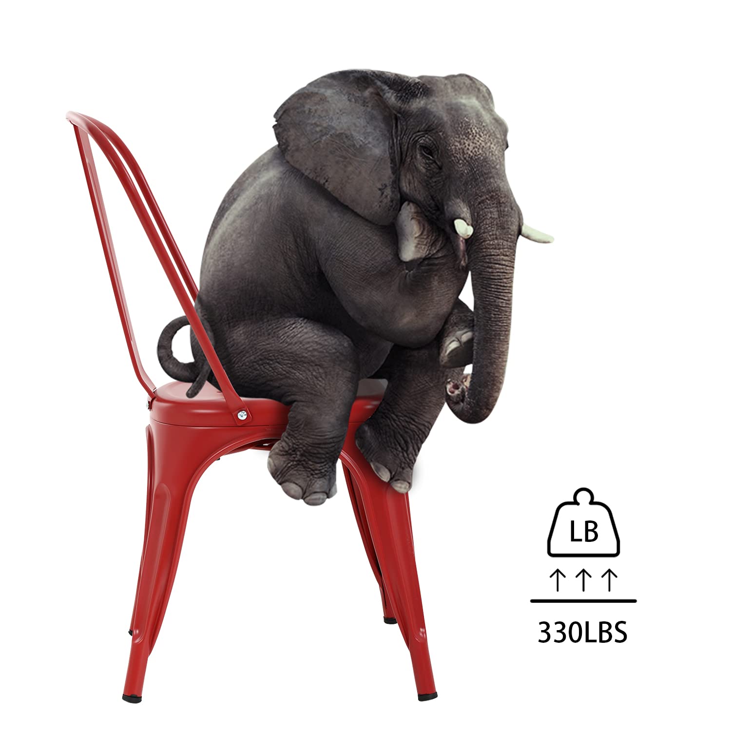 4 Pack Metal Dining Chairs - Indoor/Outdoor Stackable Kitchen & Patio Chairs with Back Support, 330 lbs Weight Capacity (Red) - Perfect for Restaurants, Cafes, Backyards and Home Dining Rooms