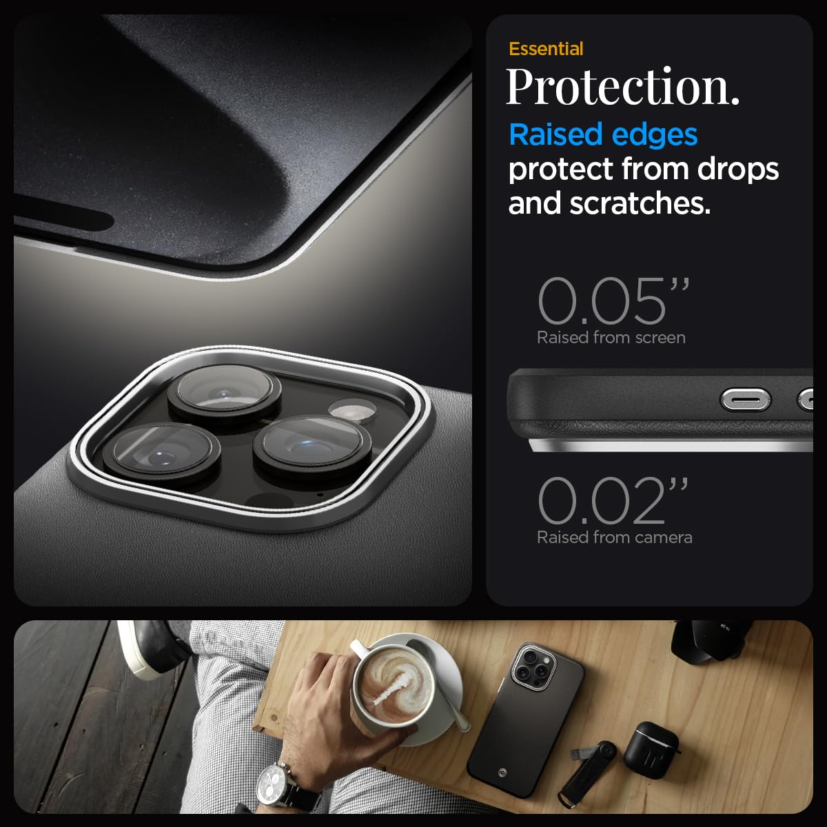 Premium Leather Spigen Enzo Case for iPhone 15 Pro Max - Magsafe Compatible, Slim Protective Cover (Black) | Perfect for Business Professionals & Daily Commuters