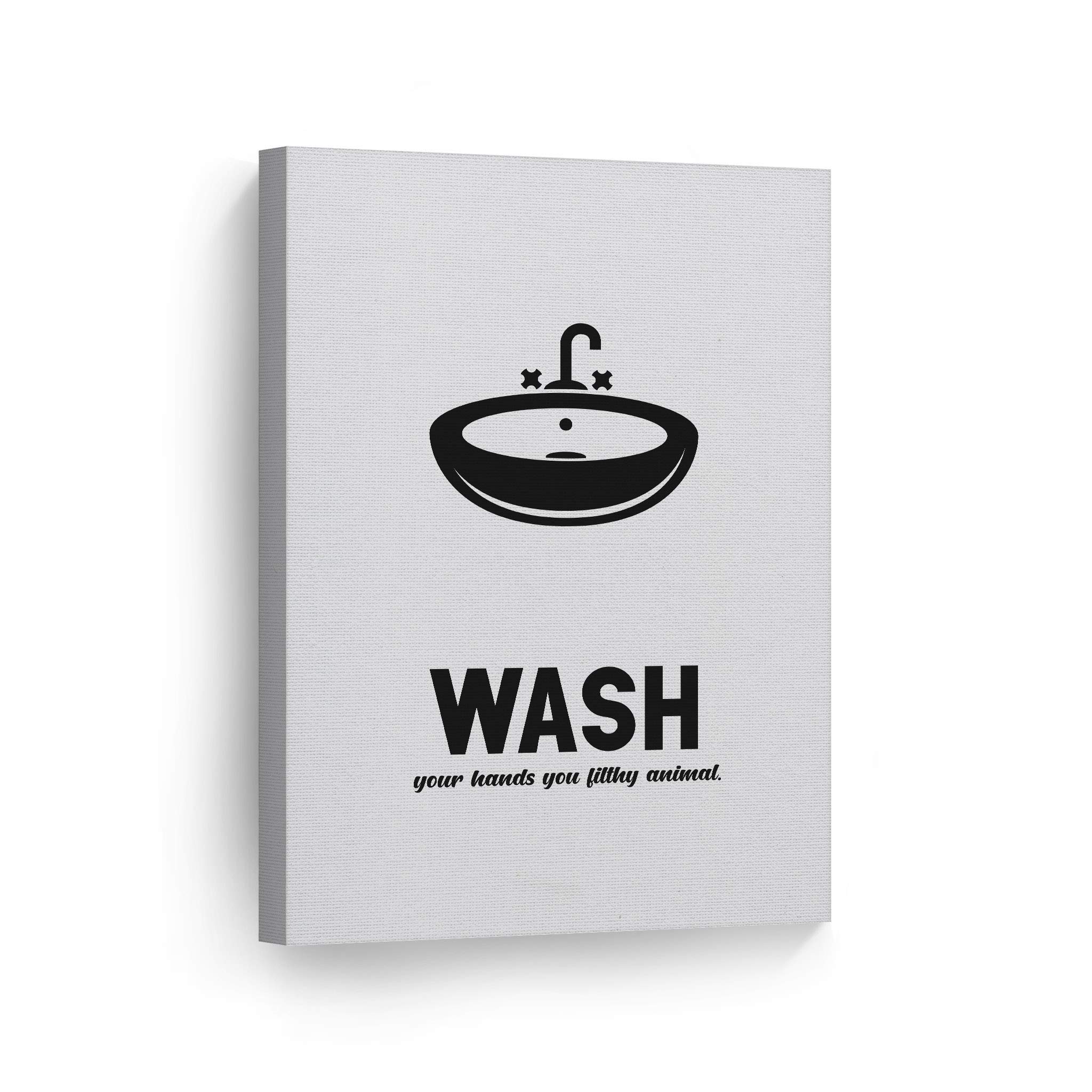 Funny Bathroom Sign Canvas Print - 'Wash Your Hands You Filthy Animal' Quote Wall Art | Ready to Hang Home Decor (36x24 Inches) | Perfect for Bathroom, Restroom & Laundry Room Humor | Made in USA