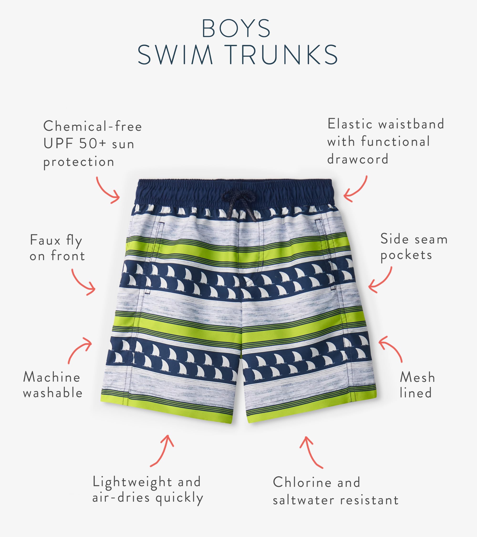Hatley Boys' Swim Board Shorts - Quick-Dry Swim Trunks for Kids, UPF 50+ Sun Protection - Perfect for Beach, Pool & Summer Water Activities