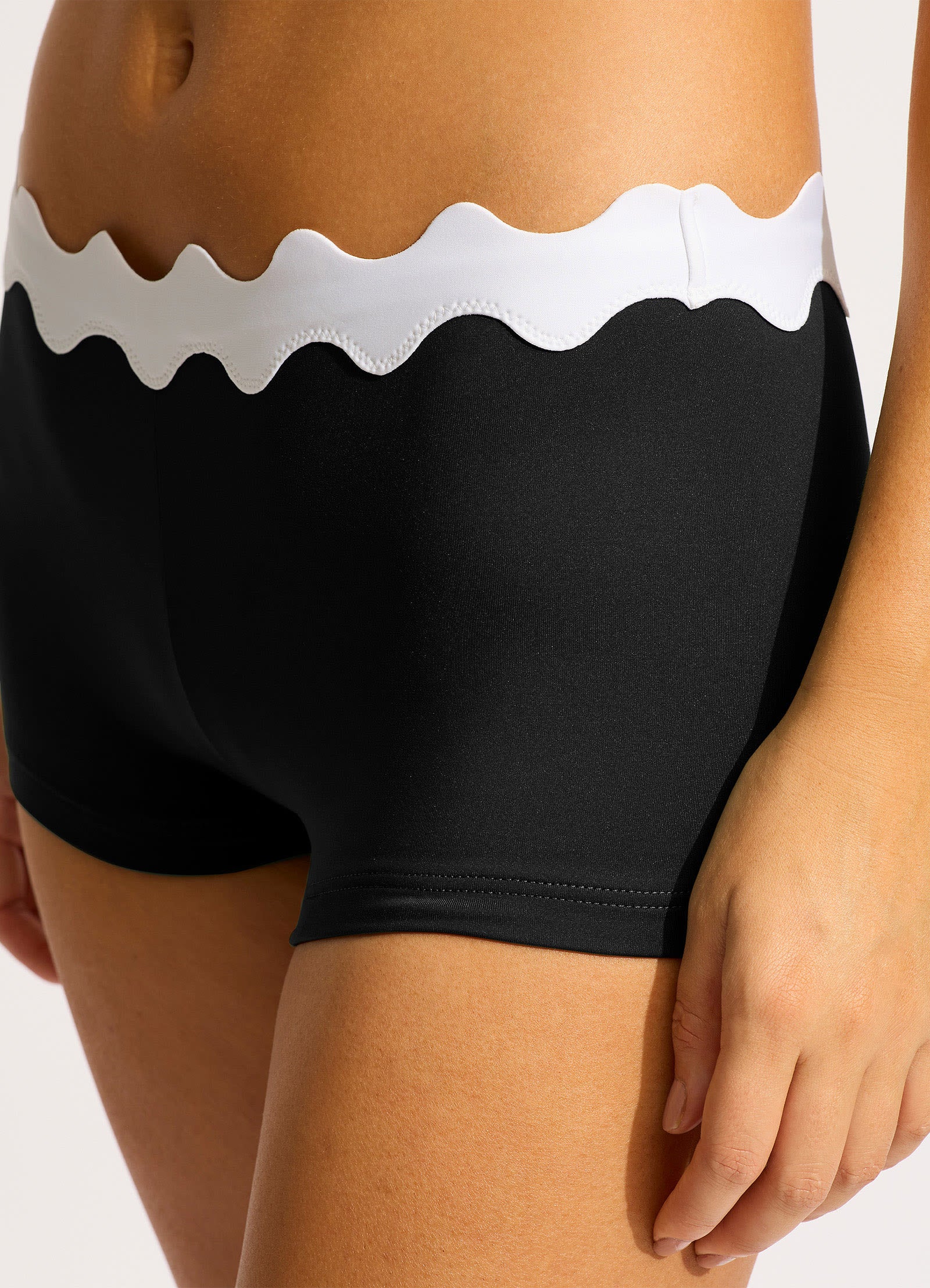 Gia Ric Rac Boyleg Bikini Bottom - Black | High Waisted Swimwear for Women | Perfect for Beach, Pool & Summer Vacations