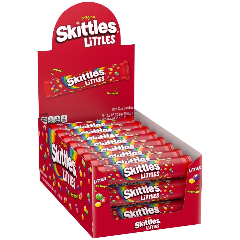 Skittles Original Rainbow Chewy Candy Bulk 45.6 Oz (24 Count Mega Tubes) - Tiny Fruit-Flavored Candies for Parties, Holidays, Gifts & Office Sharing - Perfect for Halloween, Easter Baskets & Movie Nights