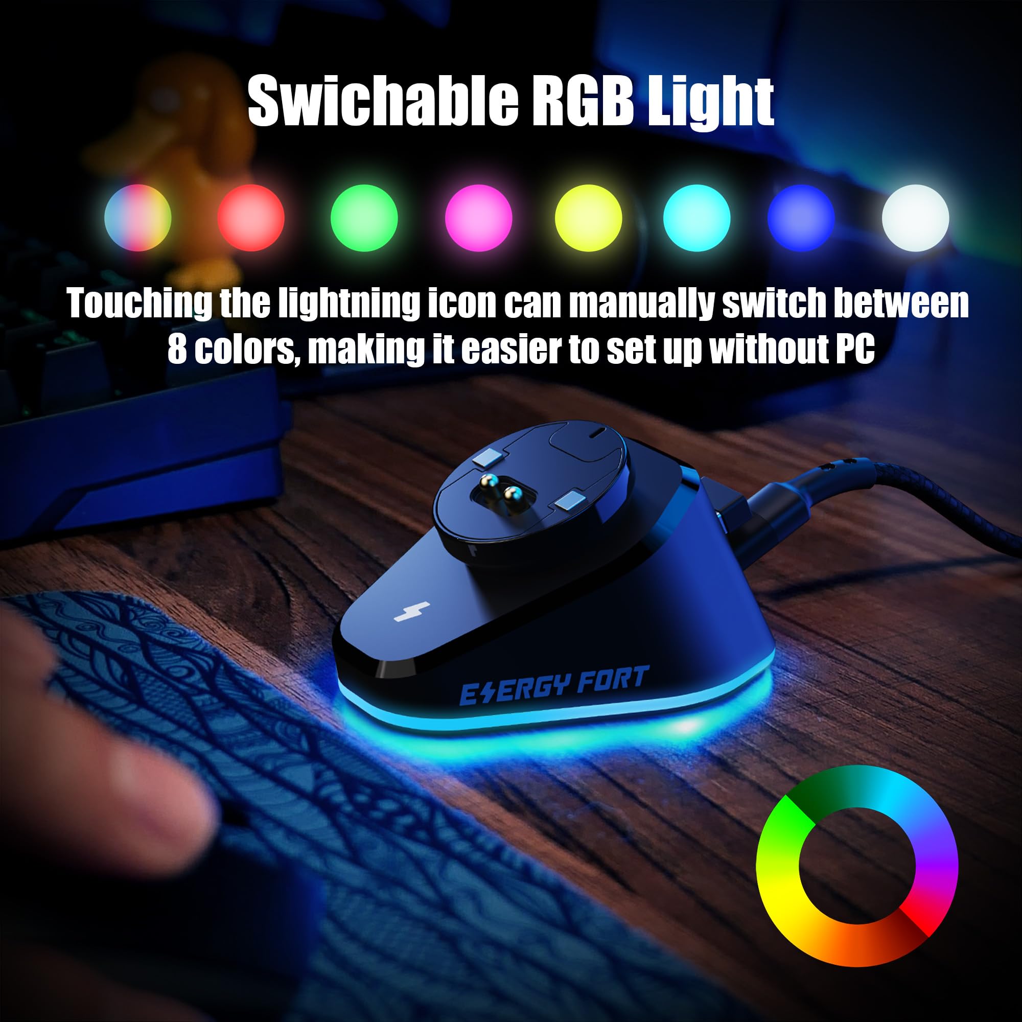 Wireless Charging Dock for Logitech & Razer Gaming Mice - Compatible with Logitech G PRO Wireless, G PRO X SUPERLIGHT, G502 LIGHTSPEED, Razer DeathAdder V2 Pro - Fast Charging Station (Black) - Perfect for Gaming Setup & Workstation Accessories
