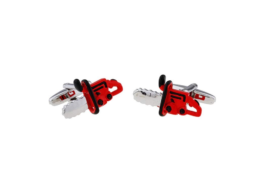Premium MRCUFF Chainsaw-Themed Cufflinks Set - Engraved Metal Cuff Links with Gift Box & Polishing Cloth - Perfect for Arborists, Lumberjacks & Outdoor Enthusiasts (Weddings, Business Meetings, Special Occasions)